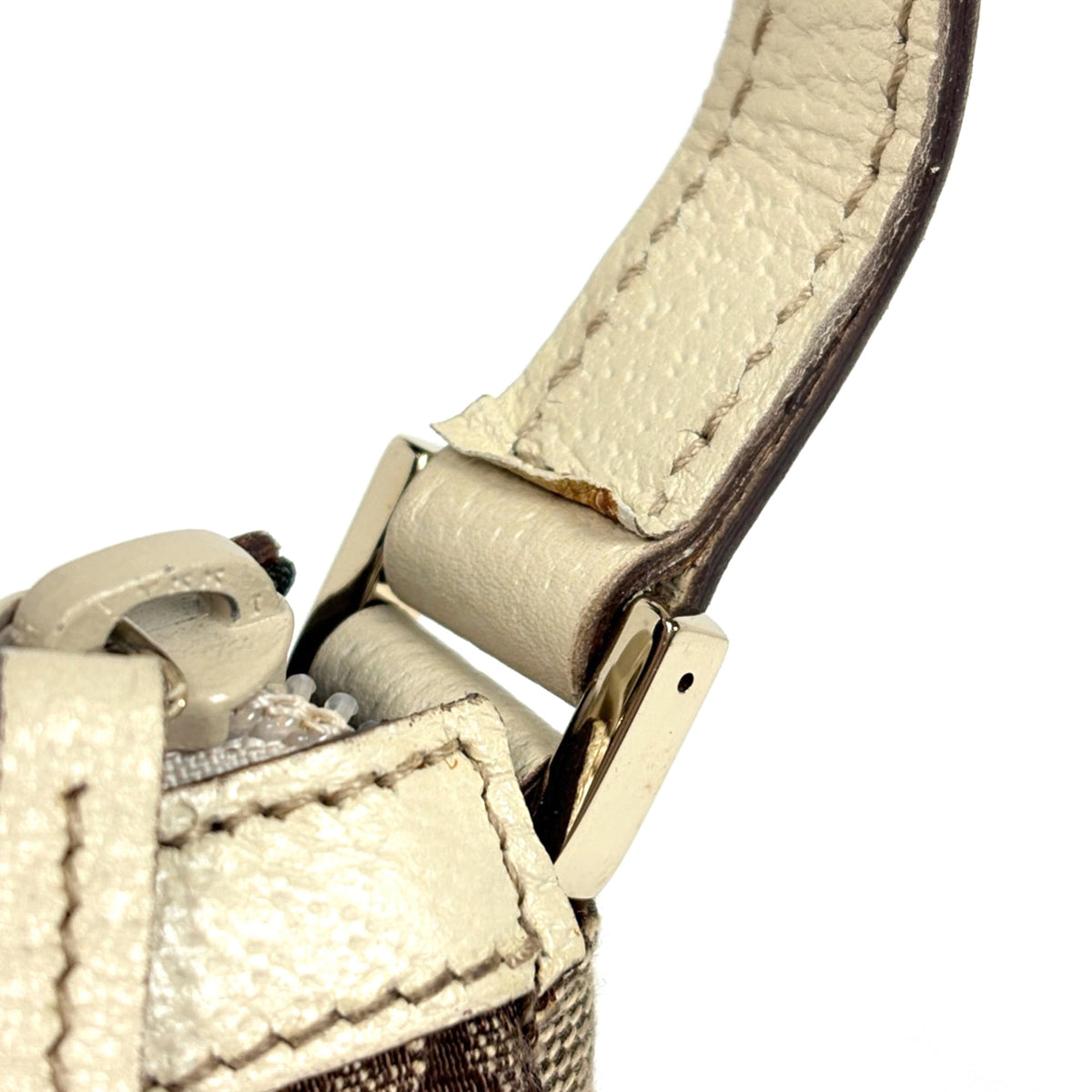 Gucci Abbey Beige Ivory Gg Canvas Leather Handbag Pouch (Pre-Owned)