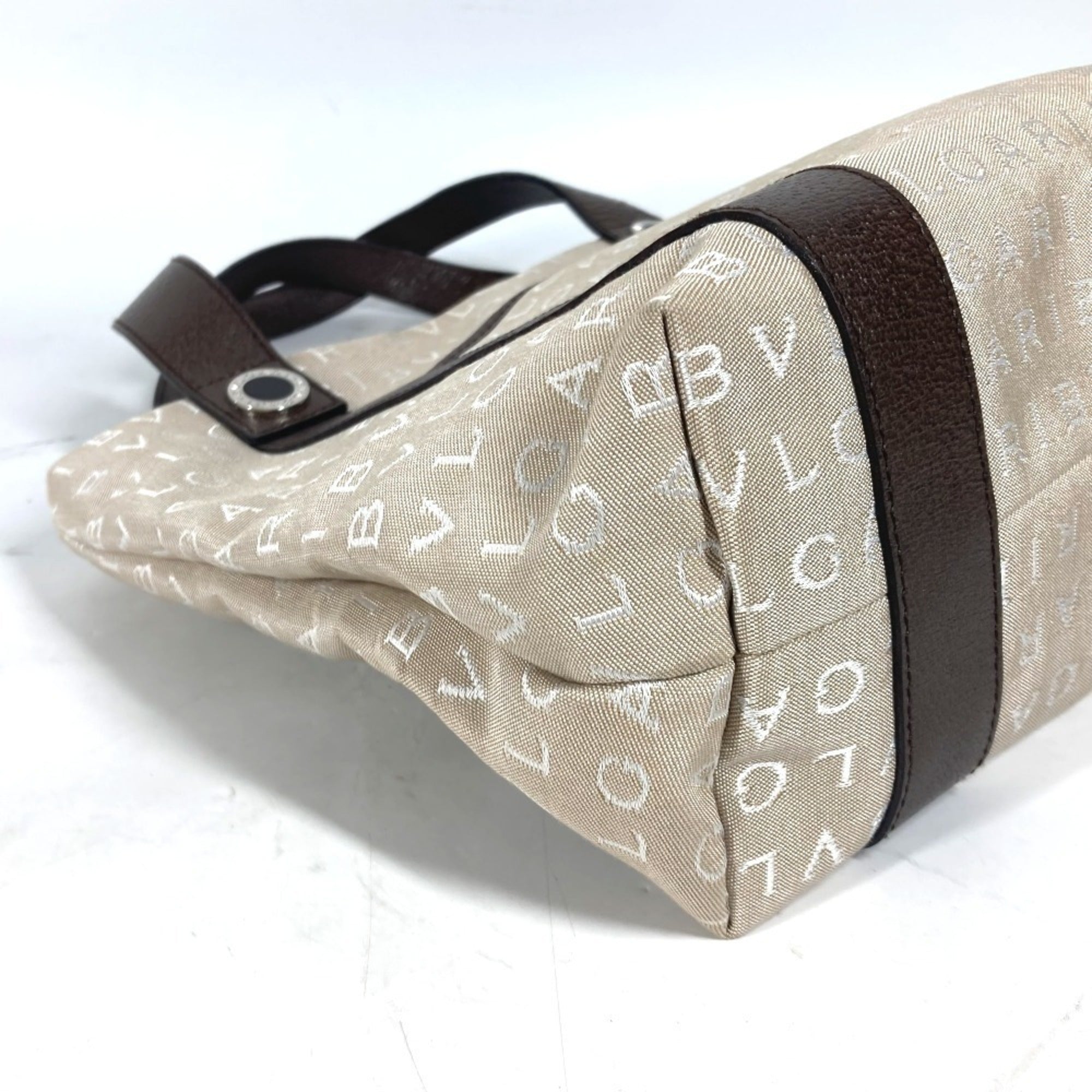Bvlgari Beige Canvas Leather Shoulder Bag Tote Bag (Pre-Owned)
