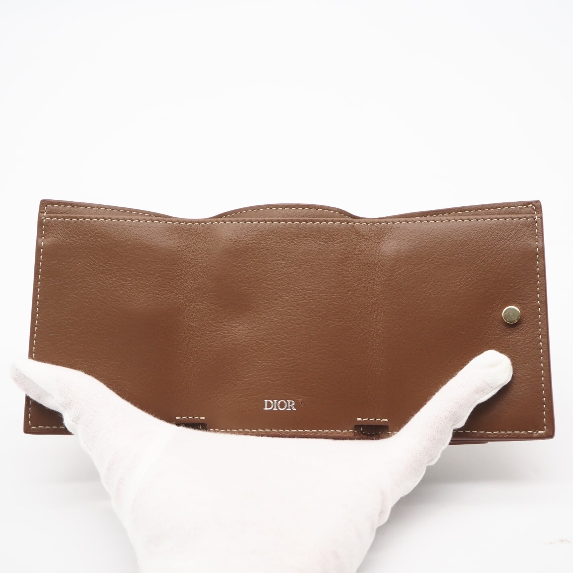 Christian Dior Brown Cream Coated Canvas Leather Wallet (Tri-Fold) (Pre-Owned)