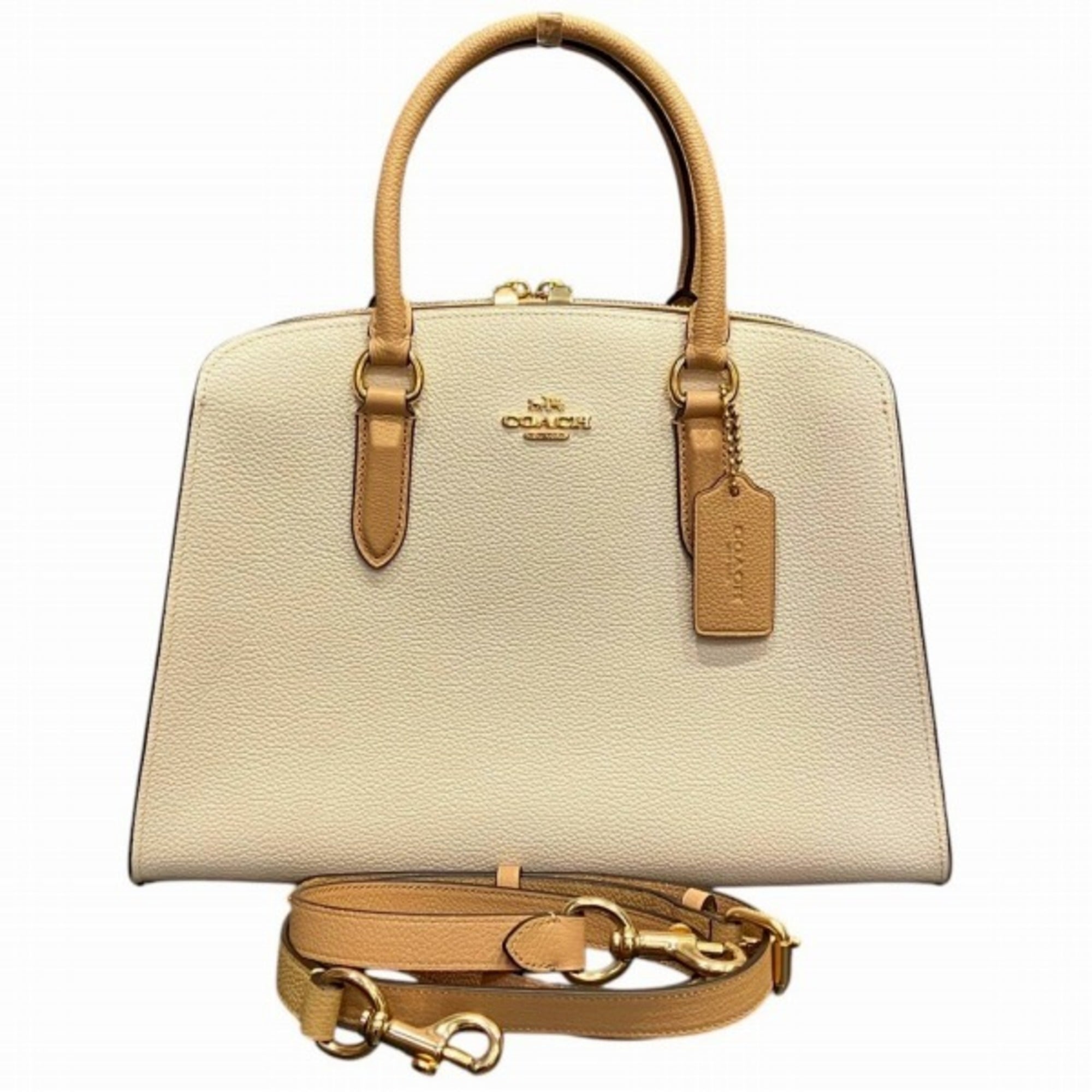 Coach Beige White Leather Handbag Shoulder Bag (Pre-Owned)