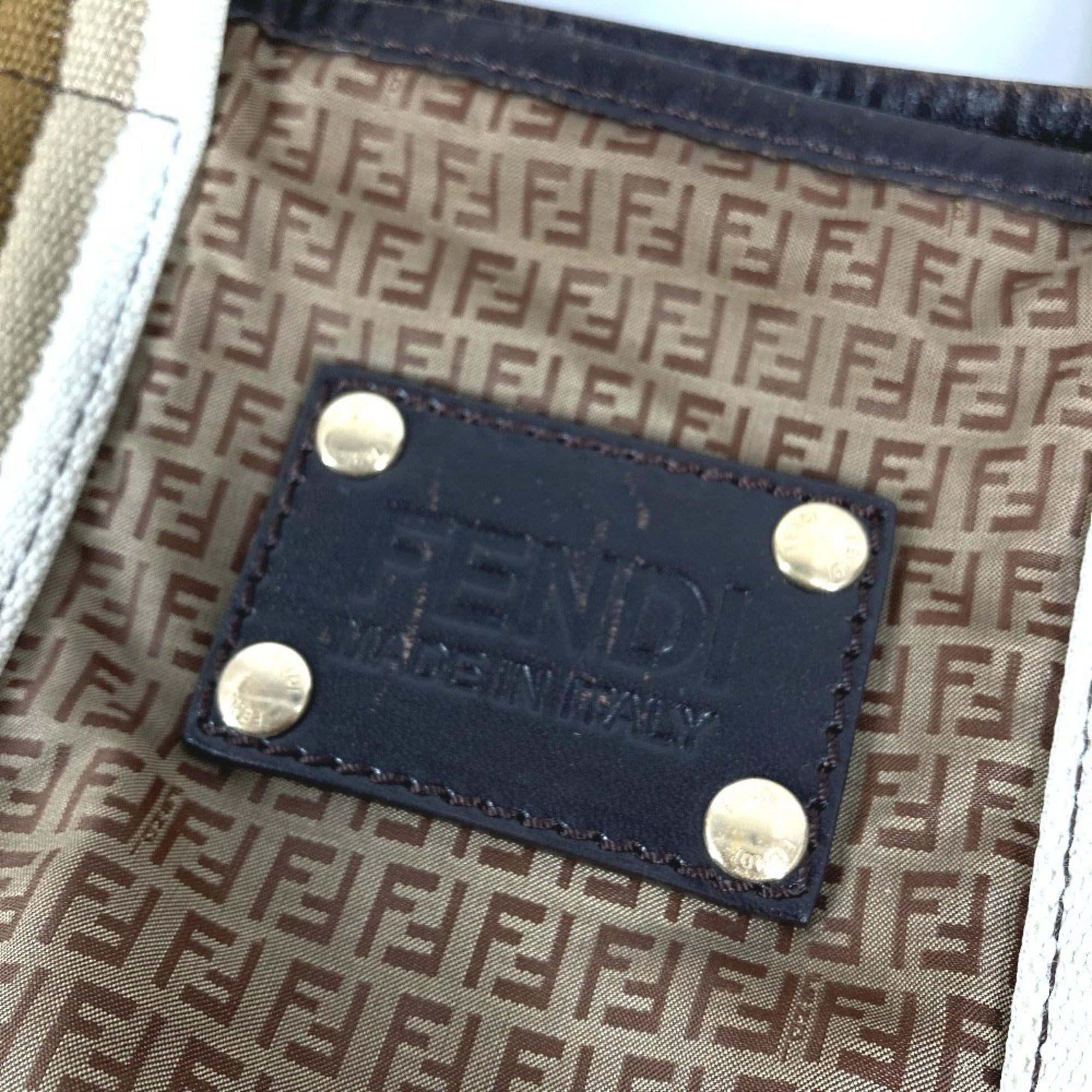 Fendi Beige Nylon Handbag Pouch Shoulder Bag Tote Bag (Pre-Owned)