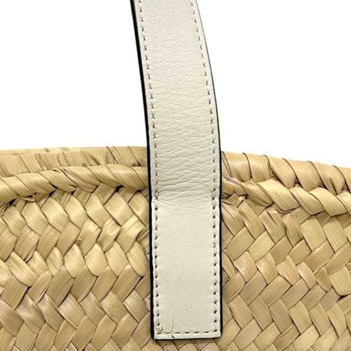 Loewe Beige White Raffia Leather Basket Handbag (Pre-Owned)