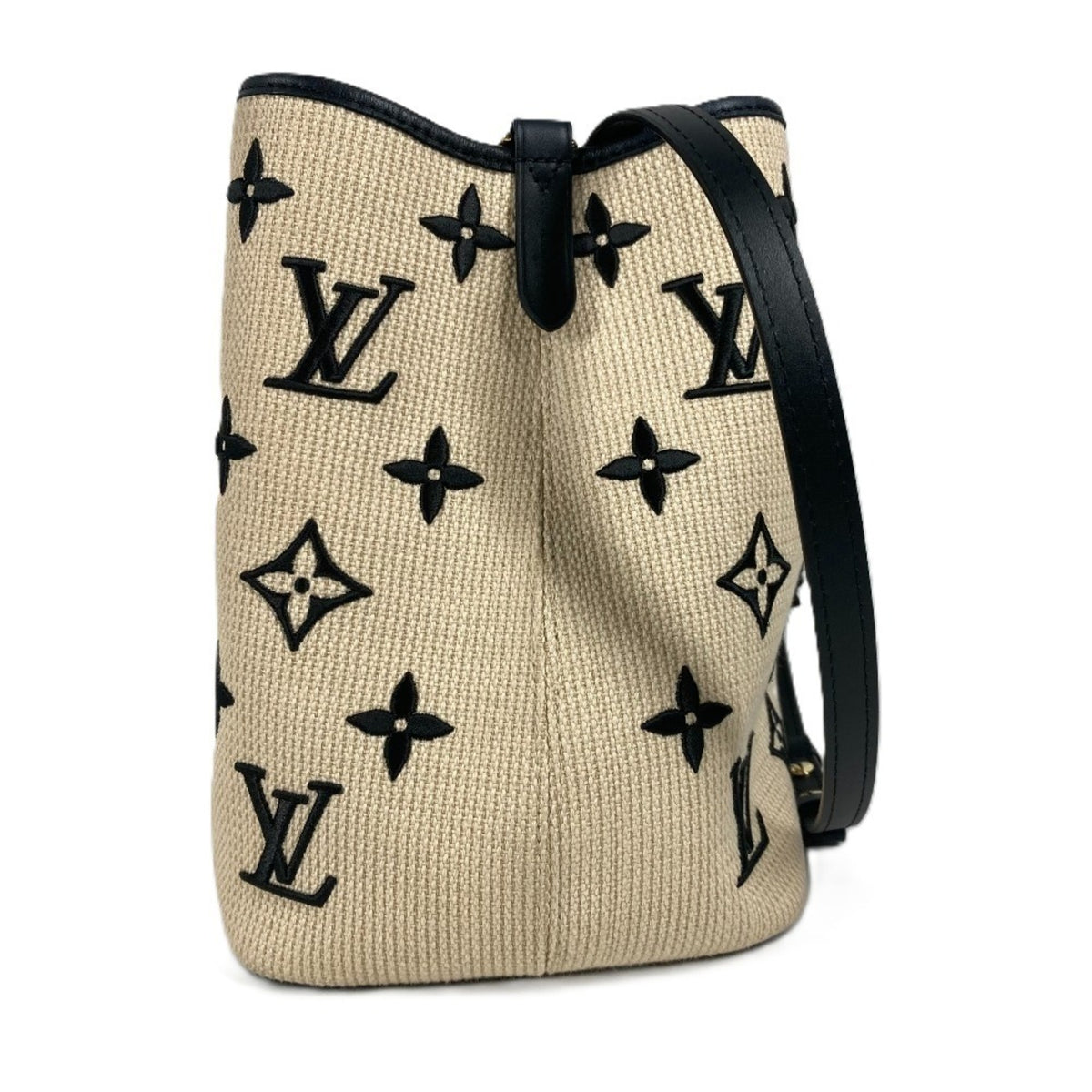 Louis Vuitton Beige Black Cotton Leather Shoulder Bag (Pre-Owned)