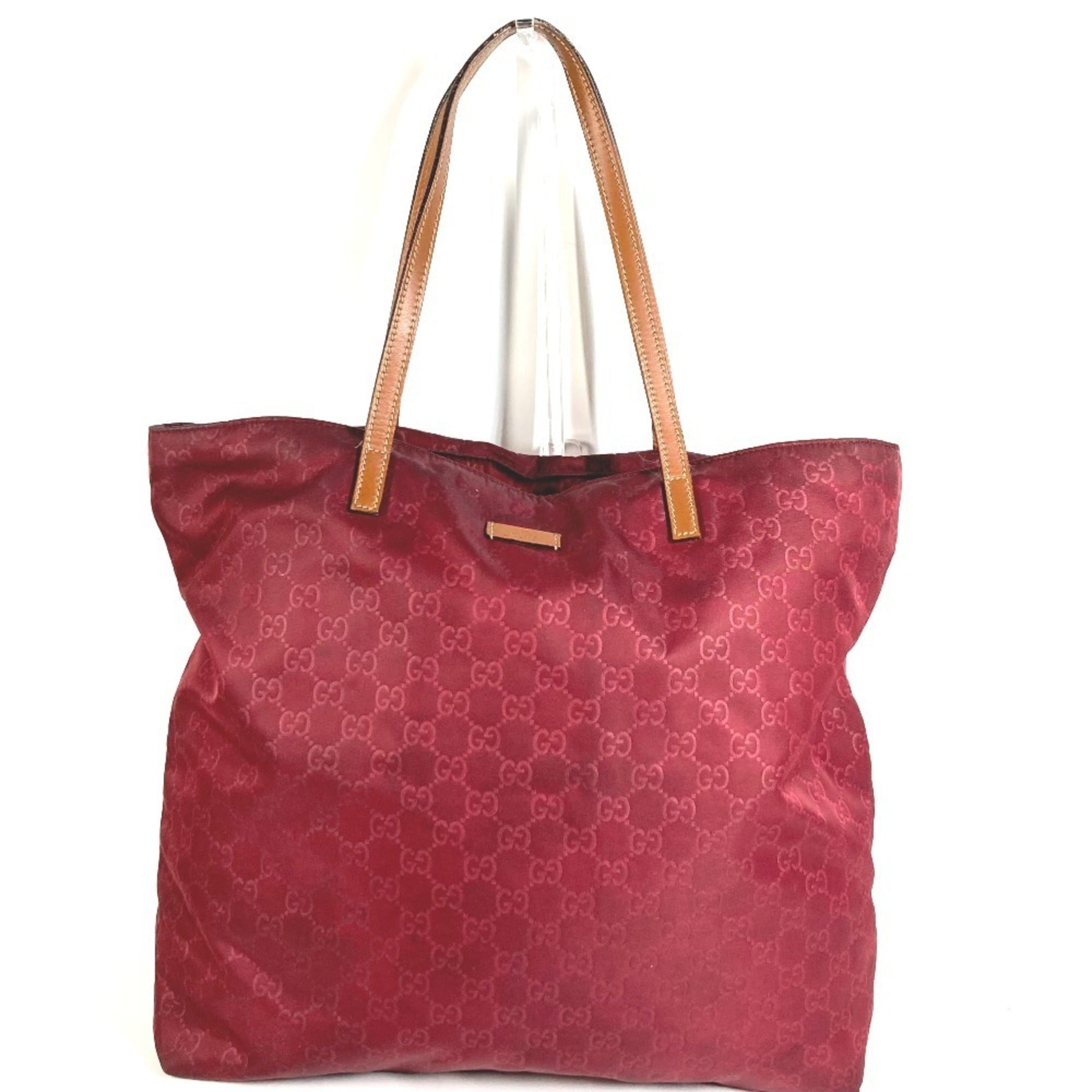 Gucci Red Color Leather Nylon Handbag Shoulder Bag Tote Bag (Pre-Owned)