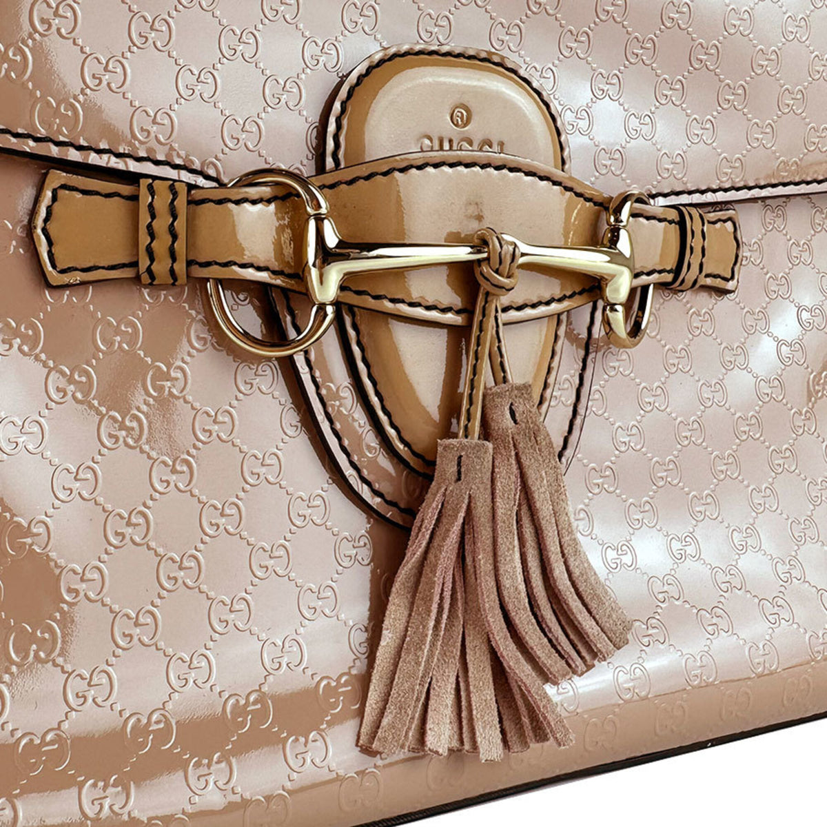 Gucci Pink Beige Patent Leather Shoulder Bag (Pre-Owned)
