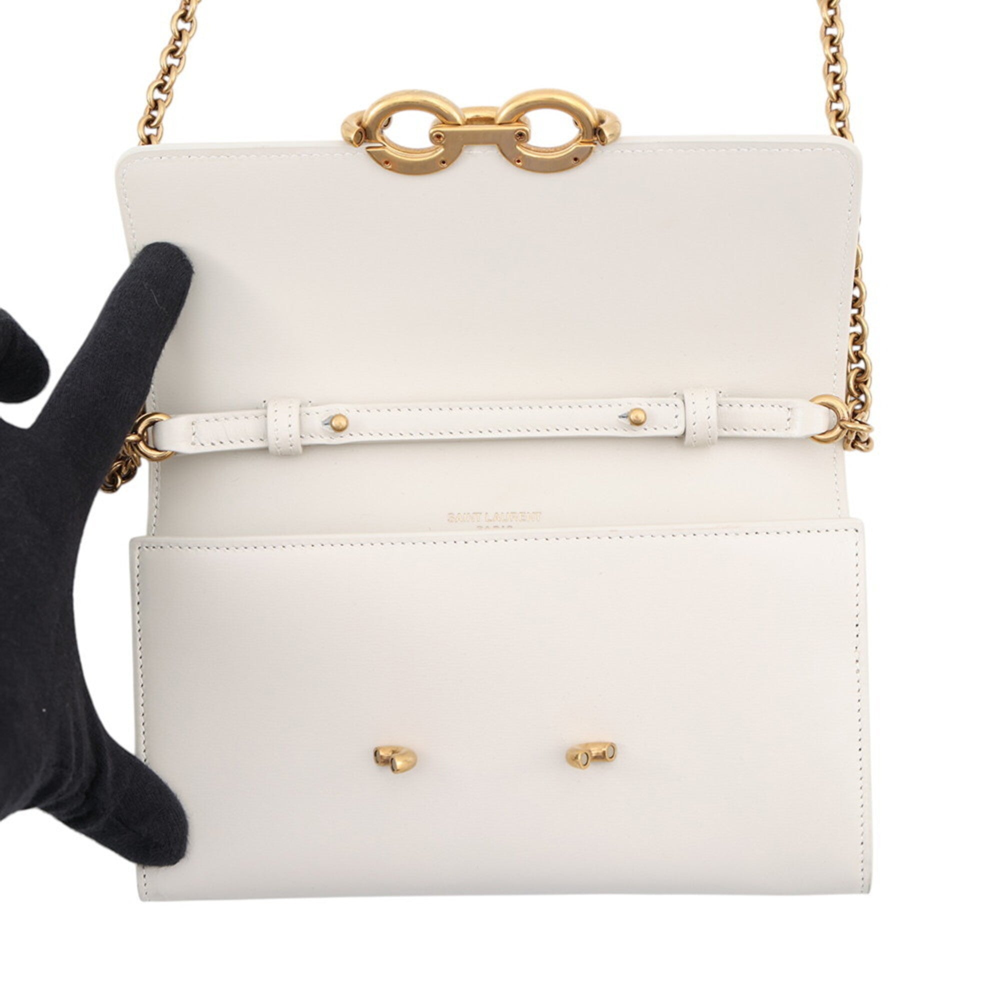 Saint Laurent White Chain/Shoulder Wallet (Pre-Owned)