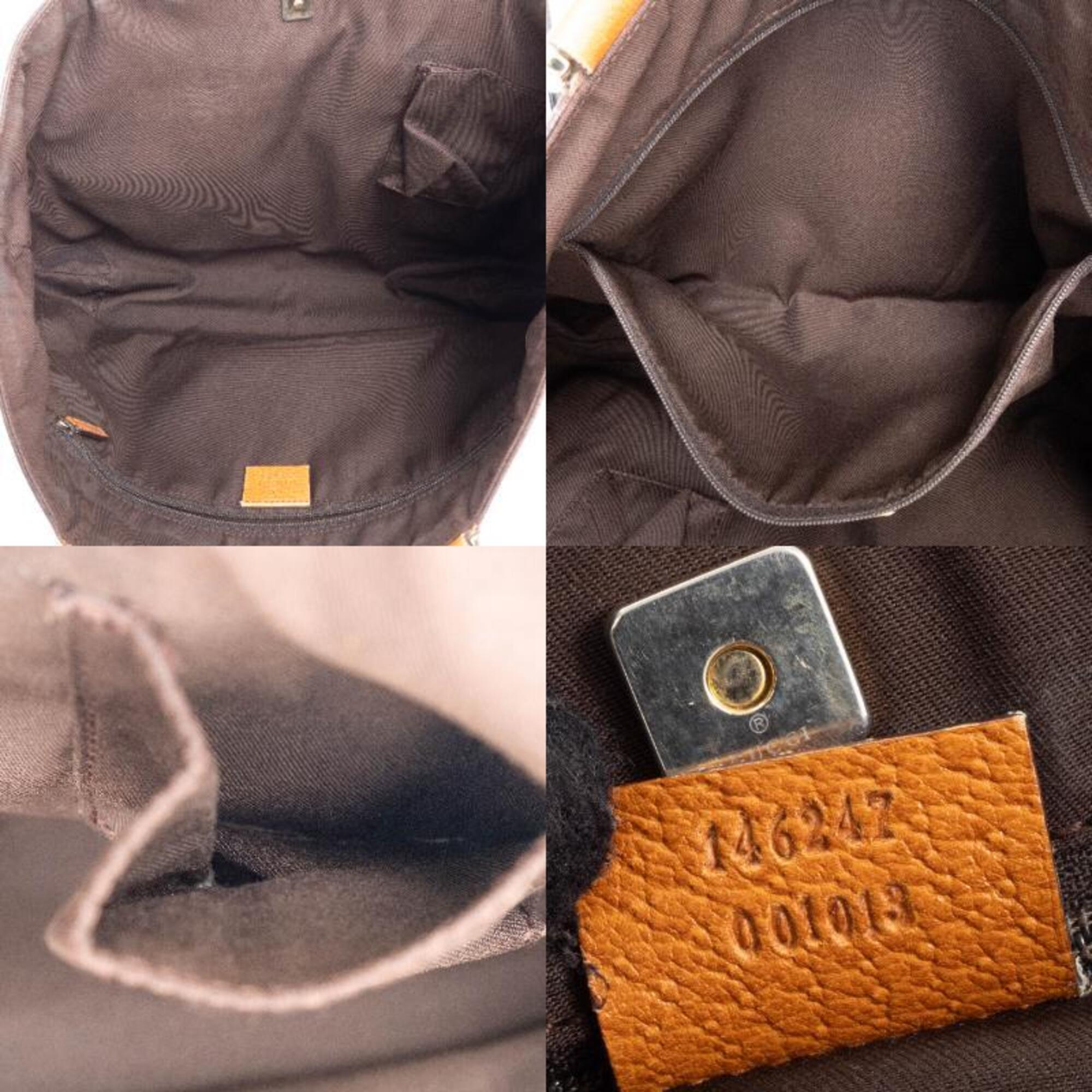 Gucci Abbey Beige Brown Gg Canvas Leather Tote Bag (Pre-Owned)