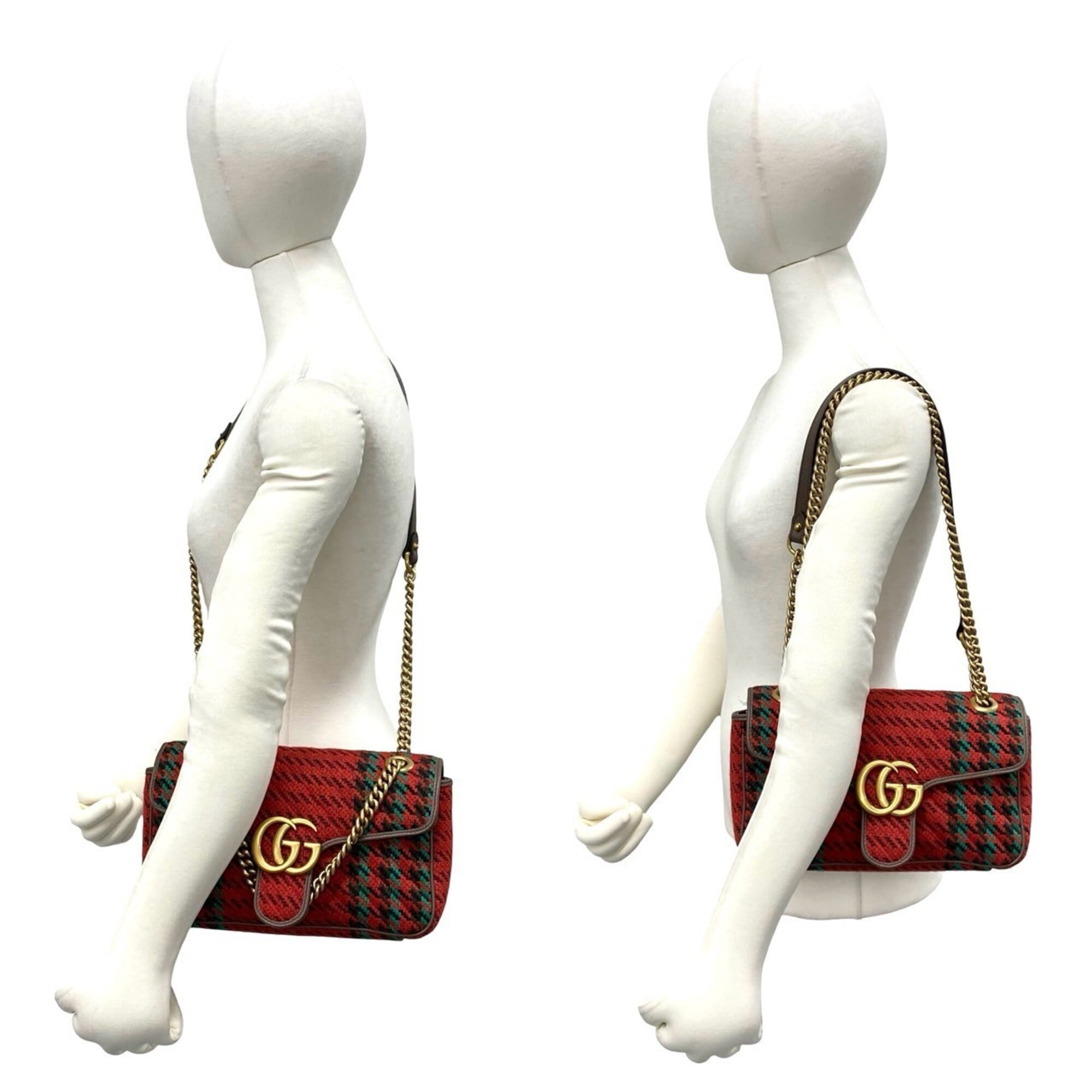Gucci Red Color Tweed Leather Shoulder Bag (Pre-Owned)