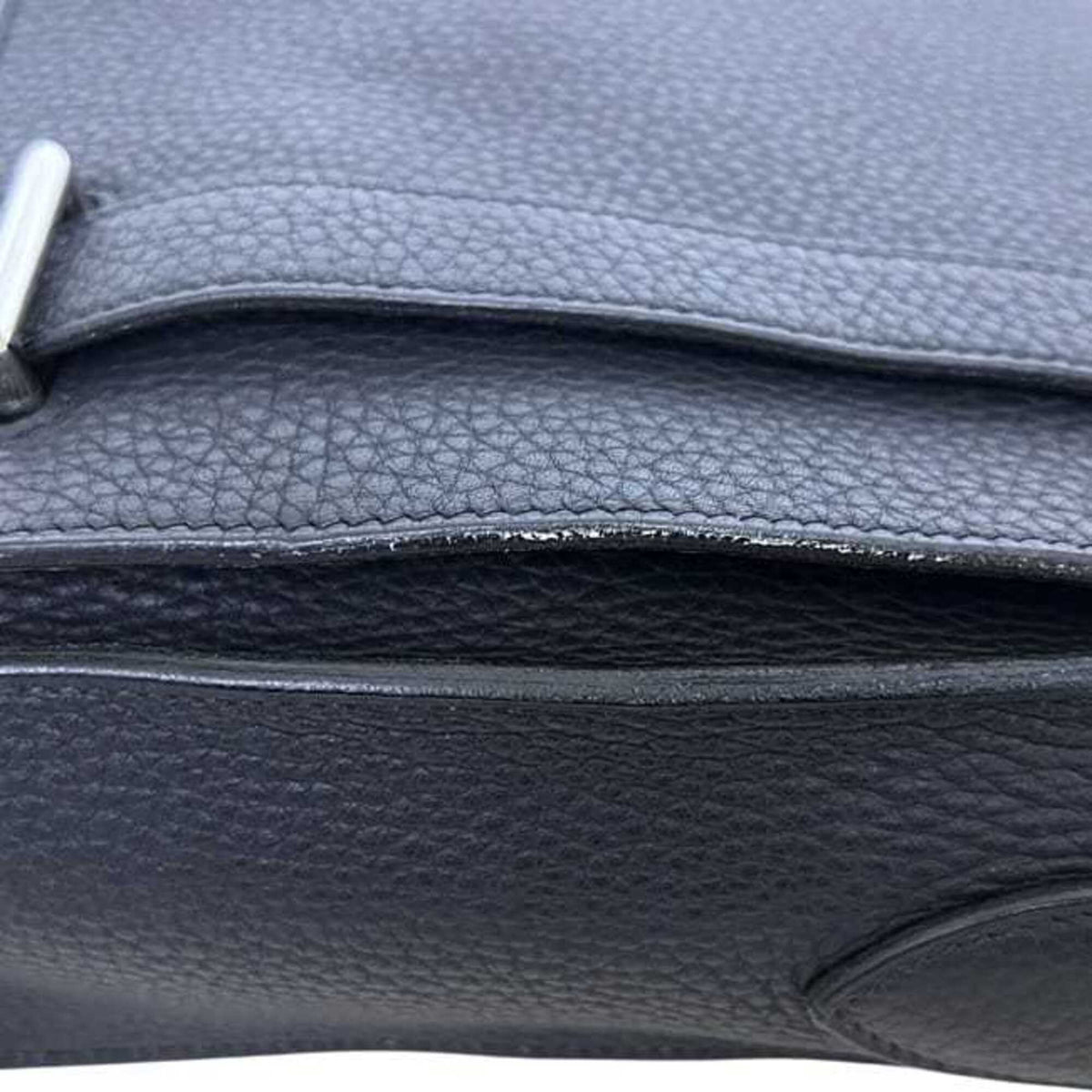 Hermes Black Dark Navy Navy Chevre Leather Leather Shoulder Bag (Pre-Owned)