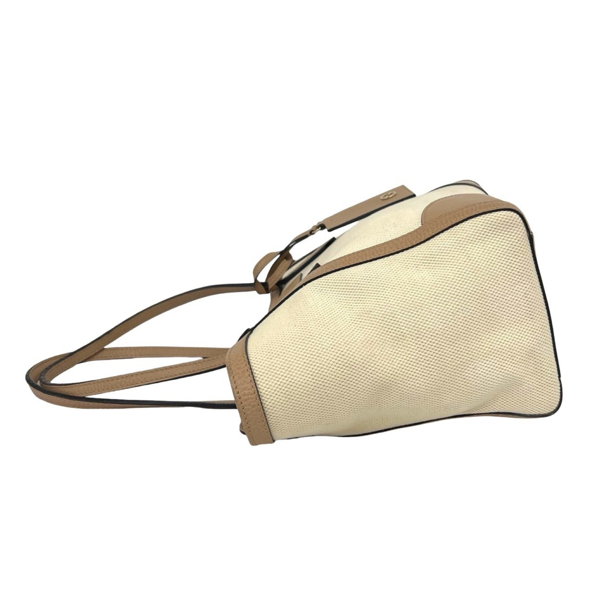 Gucci Beige Brown Canvas Leather Tote Bag (Pre-Owned)