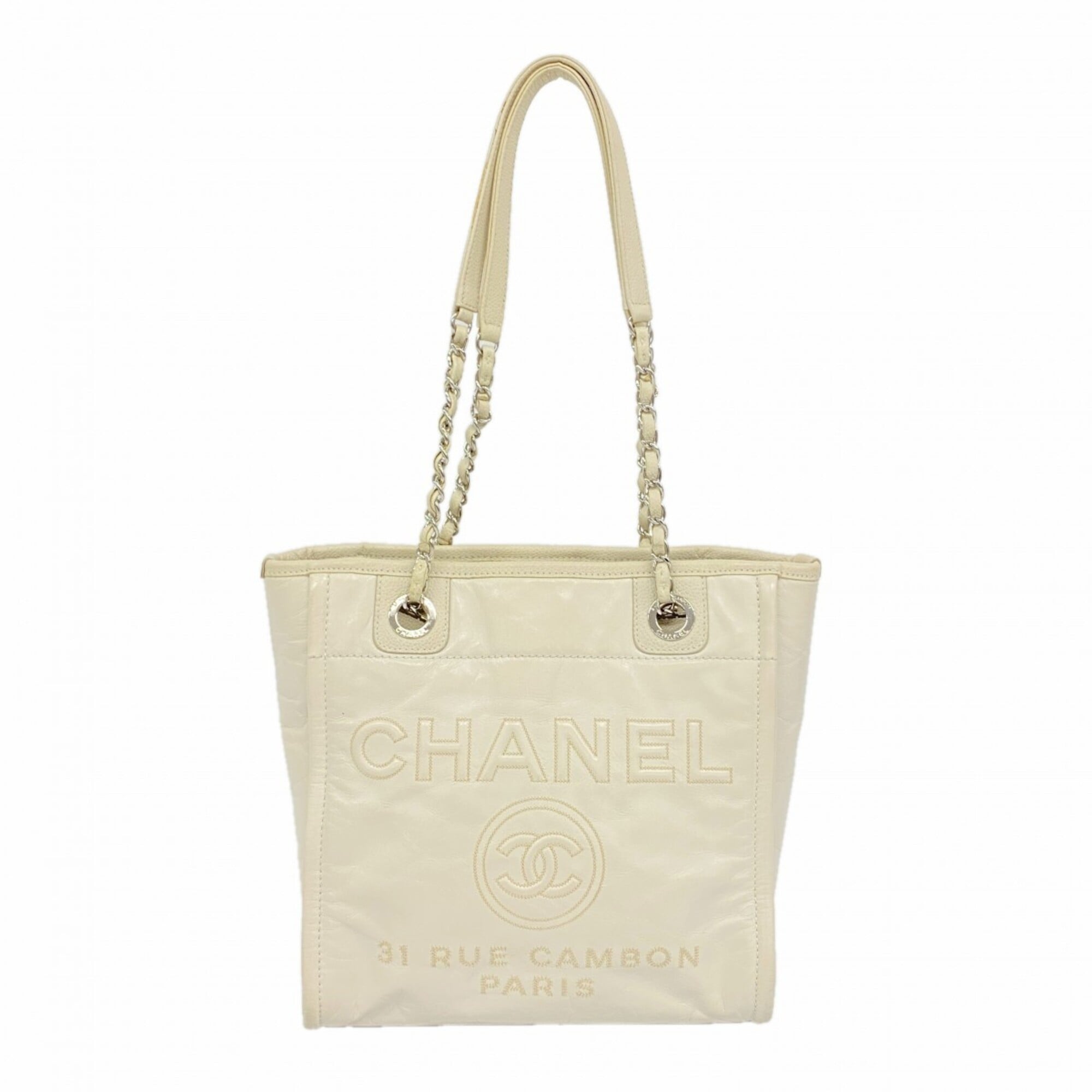 Chanel Ivory Leather Tote Bag (Pre-Owned)
