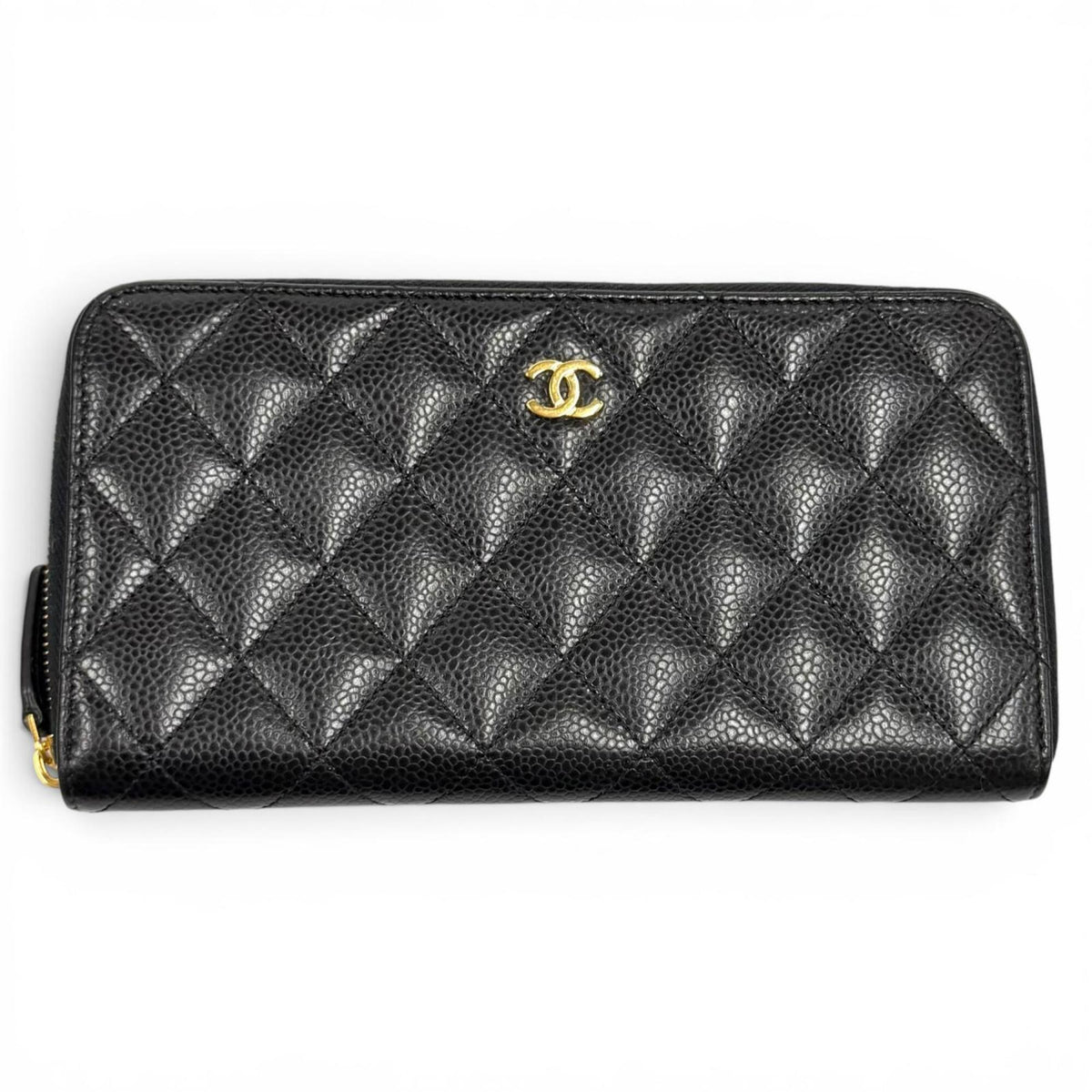 Chanel Black Grained Calfskin Long Wallet (Bi-Fold) (Pre-Owned)