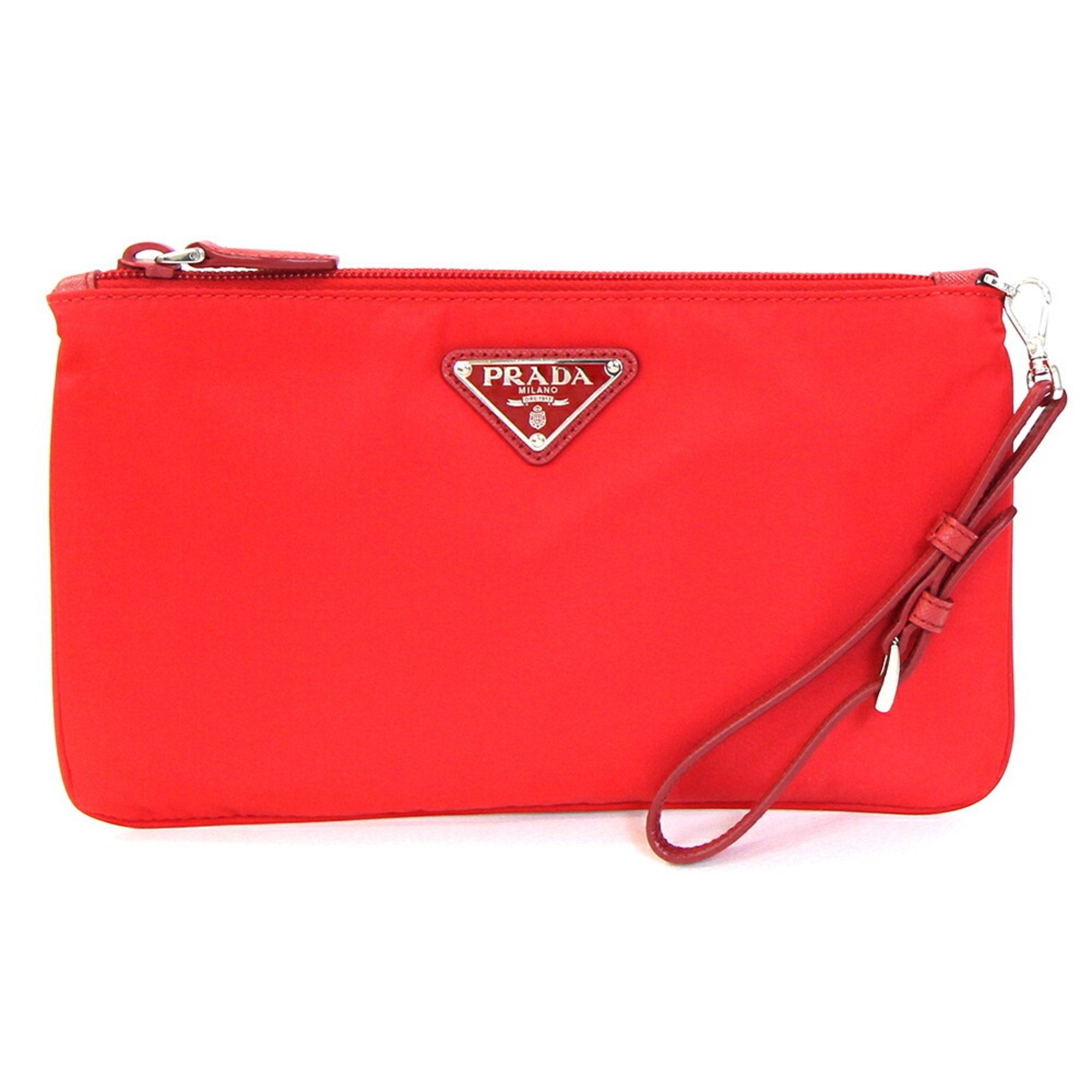 Prada Red Color Nylon Leather Clutch Bag Pouch (Pre-Owned)