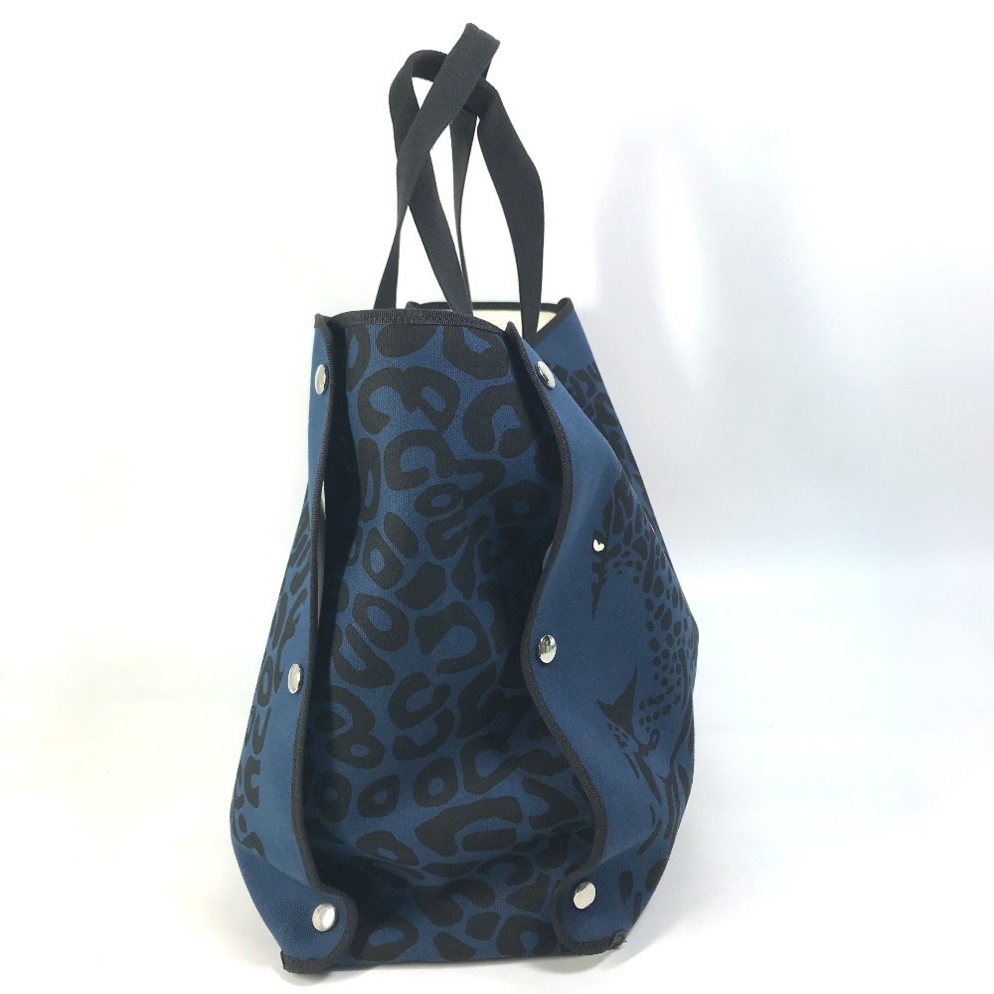 Hermes Black Navy Canvas Beach Bag Shoulder Bag Tote Bag (Pre-Owned)