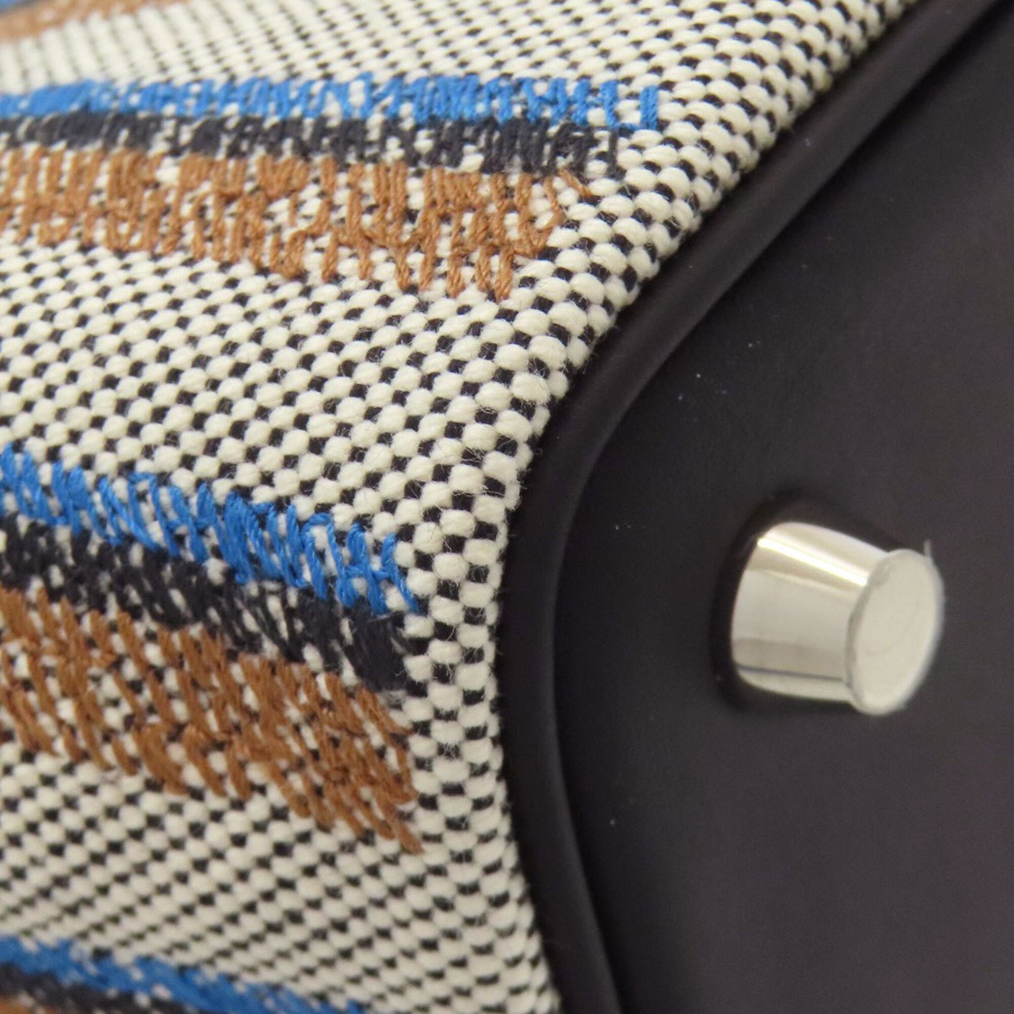 Hermes Black Blue Brown Ecru Toile H Swift Leather Handbag (Pre-Owned)