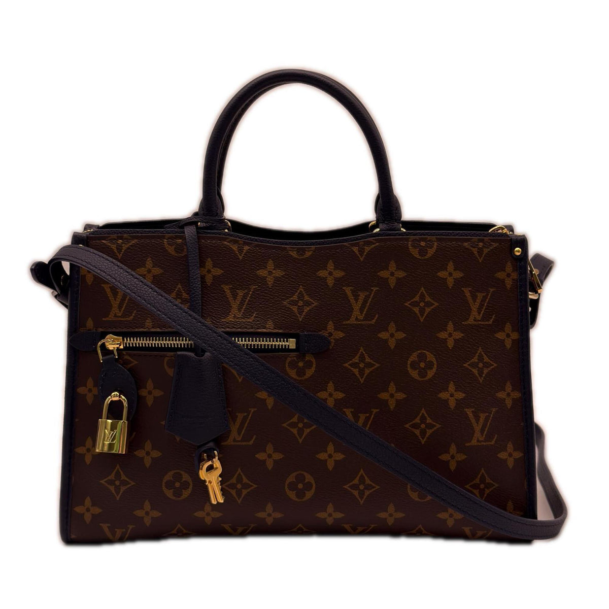 Louis Vuitton Beige Brown Monogram Navy Monogram Handbag (Pre-Owned)