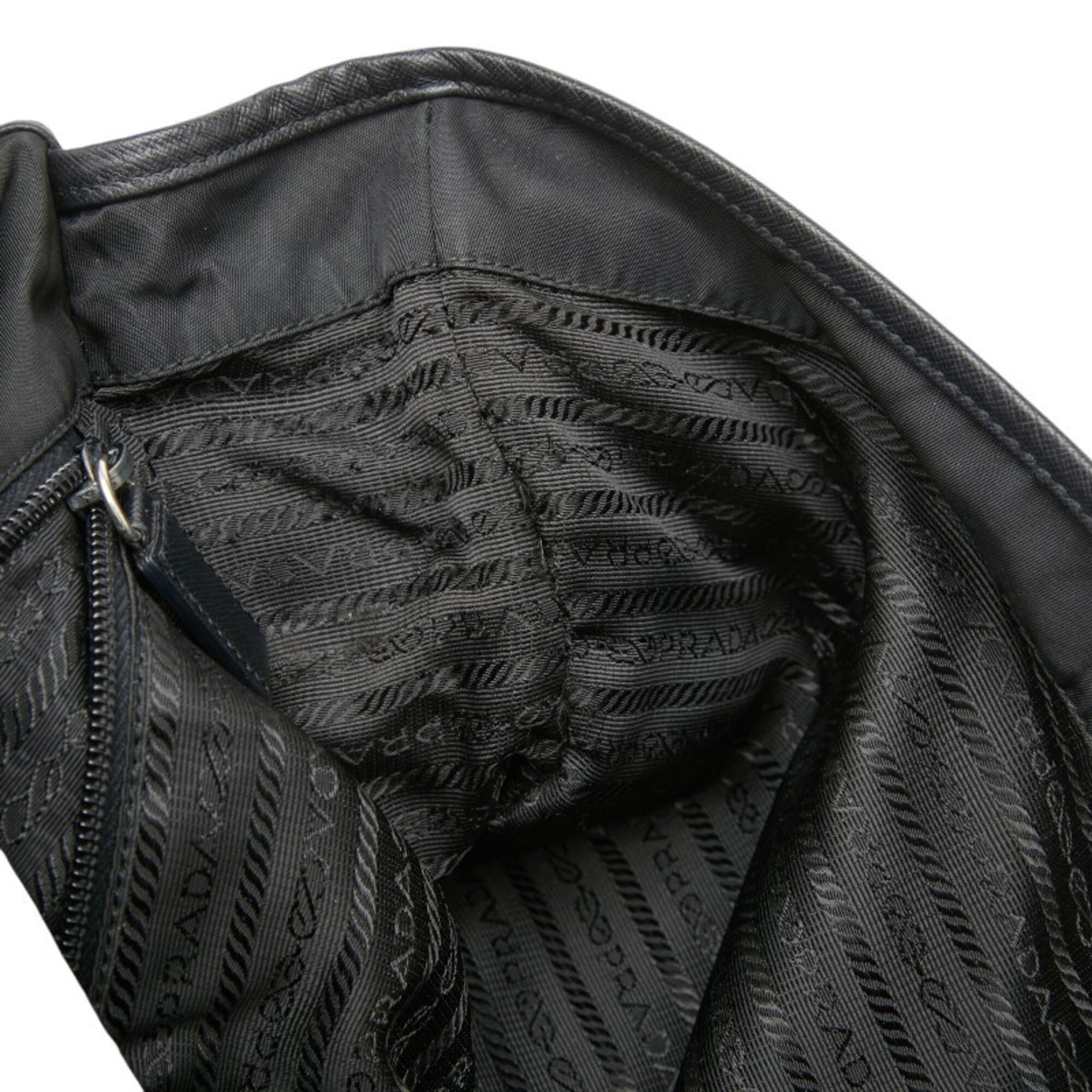 Prada Black Nylon Leather Messenger Bag Shoulder Bag (Pre-Owned)
