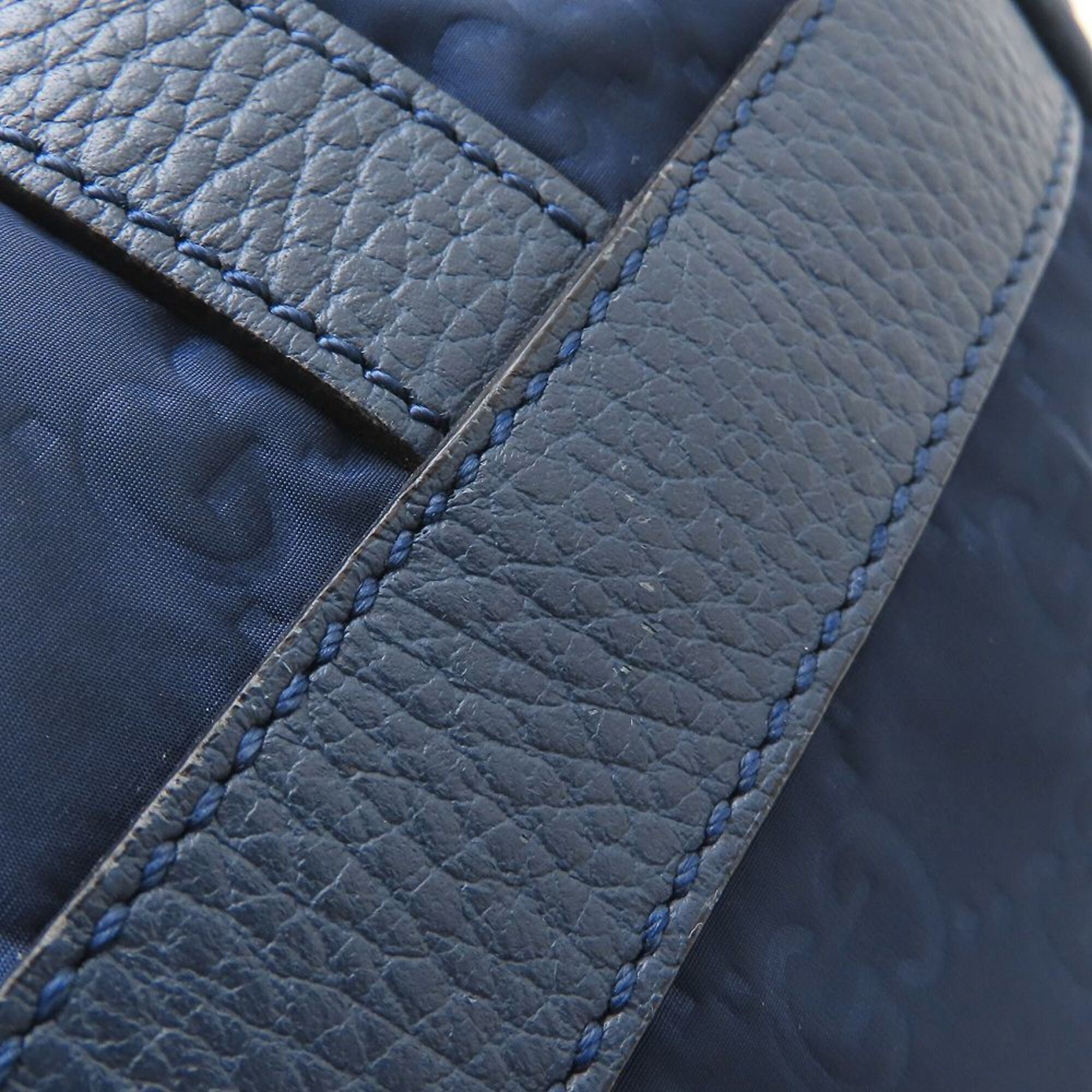 Gucci Navy Nylon Leather Messenger Bag Shoulder Bag (Pre-Owned)