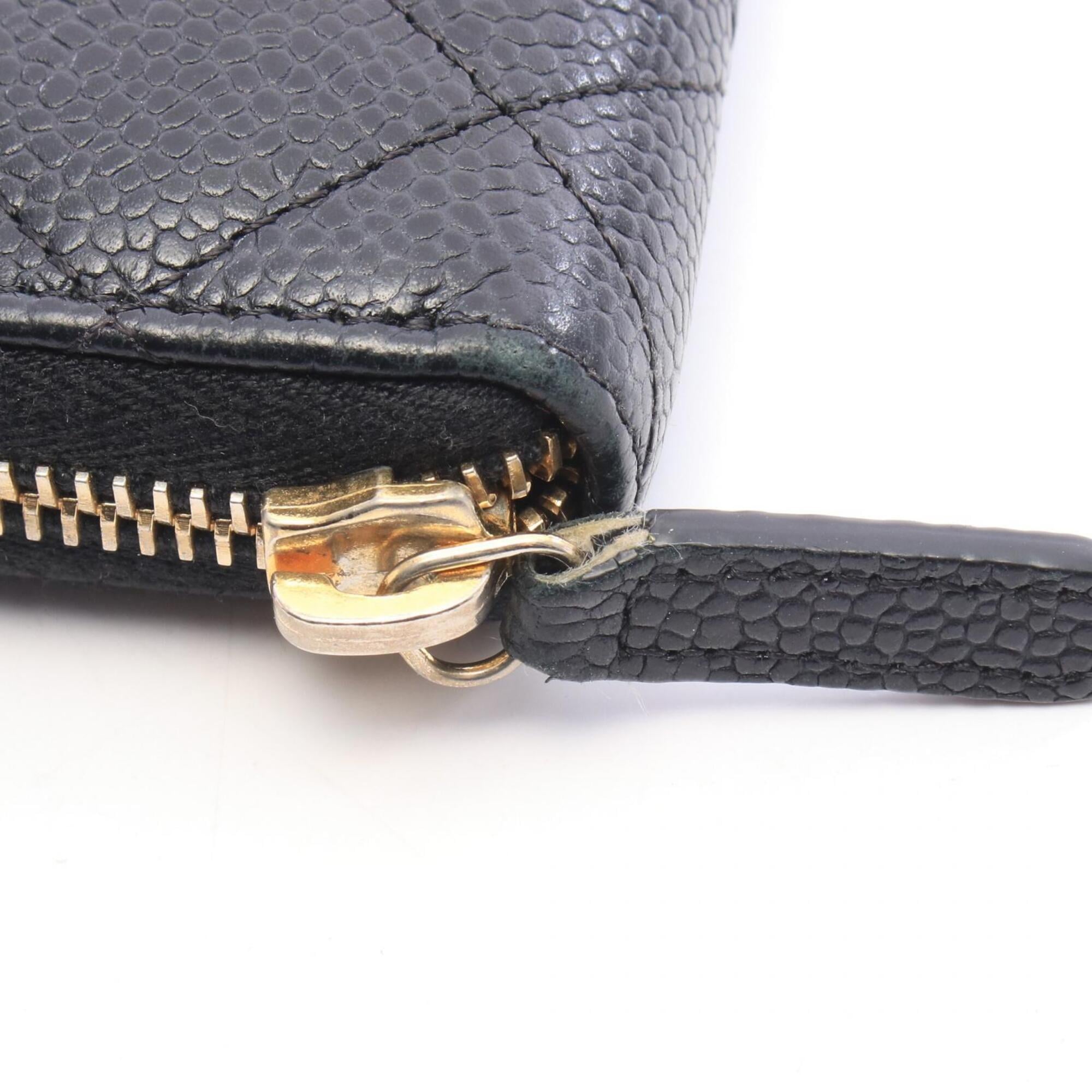 Chanel Black Grained Calfskin Long Wallet (Bi-Fold) (Pre-Owned)