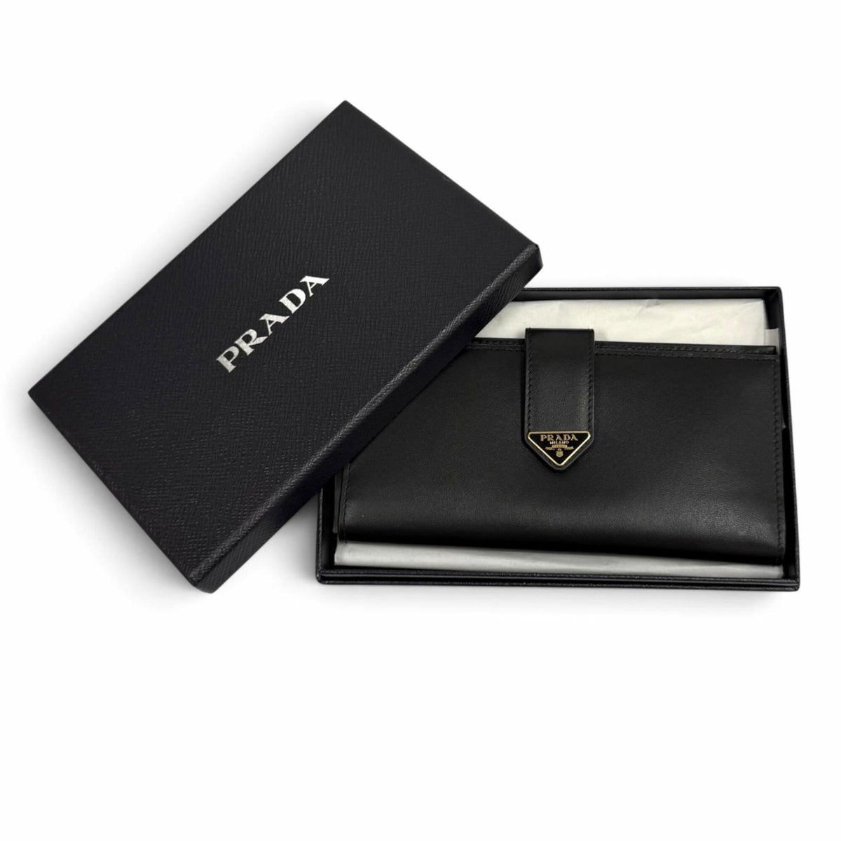 Prada Black Leather Long Wallet (Bi-Fold) (Pre-Owned)