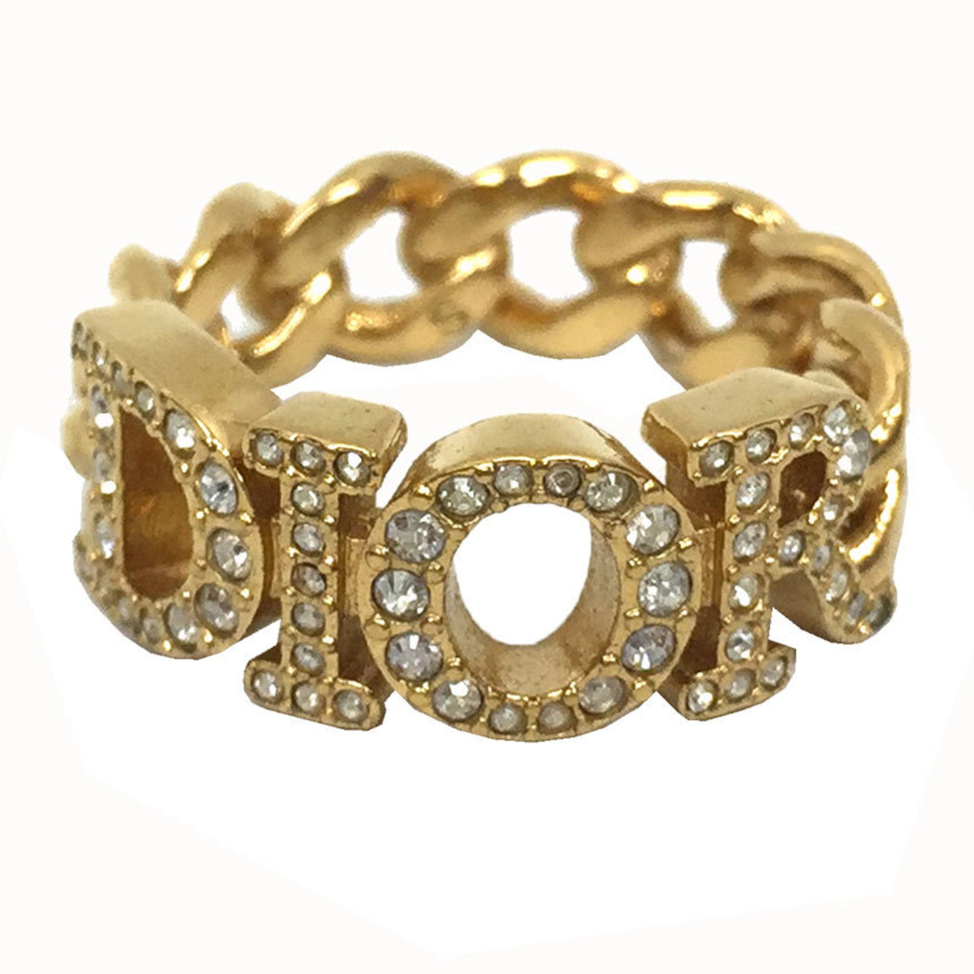 Christian Dior Gold White Metal Band Ring (Pre-Owned)