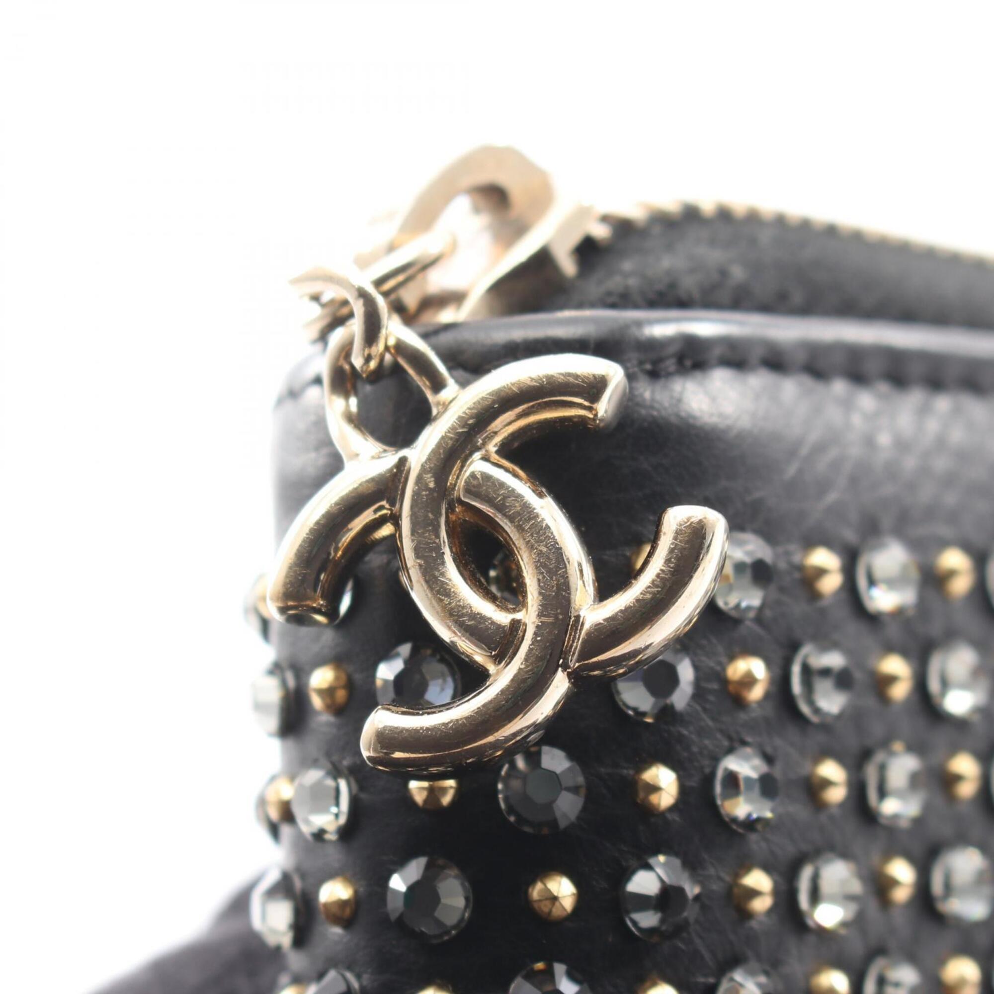 Chanel Black Leather Rhinestone Long Wallet (Bi-Fold) (Pre-Owned)