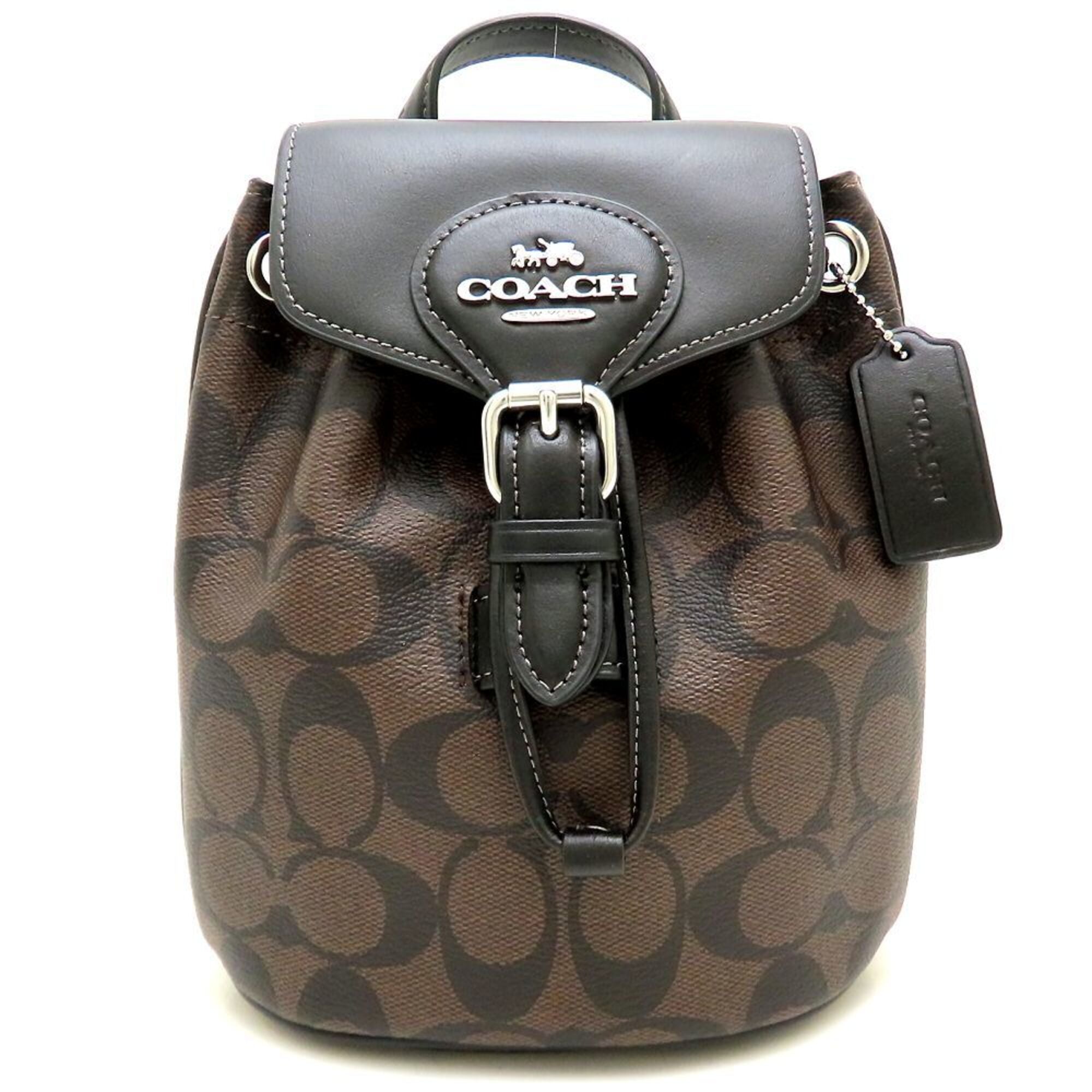 Coach Black Brown Coated Canvas Leather Backpack (Pre-Owned)