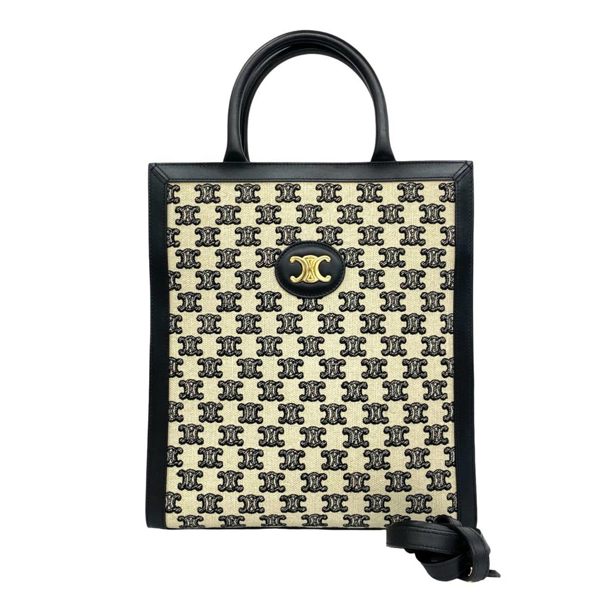 Celine Black Ivory Canvas Leather Handbag Shoulder Bag (Pre-Owned)