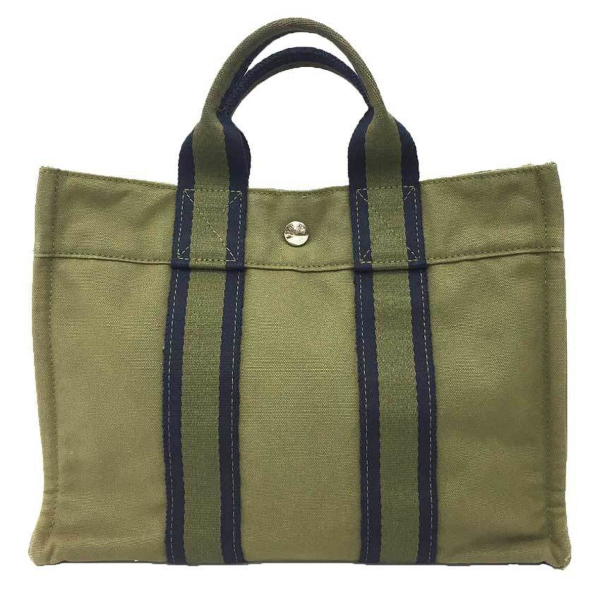 Hermes Khaki Cotton Canvas Tote Bag (Pre-Owned)