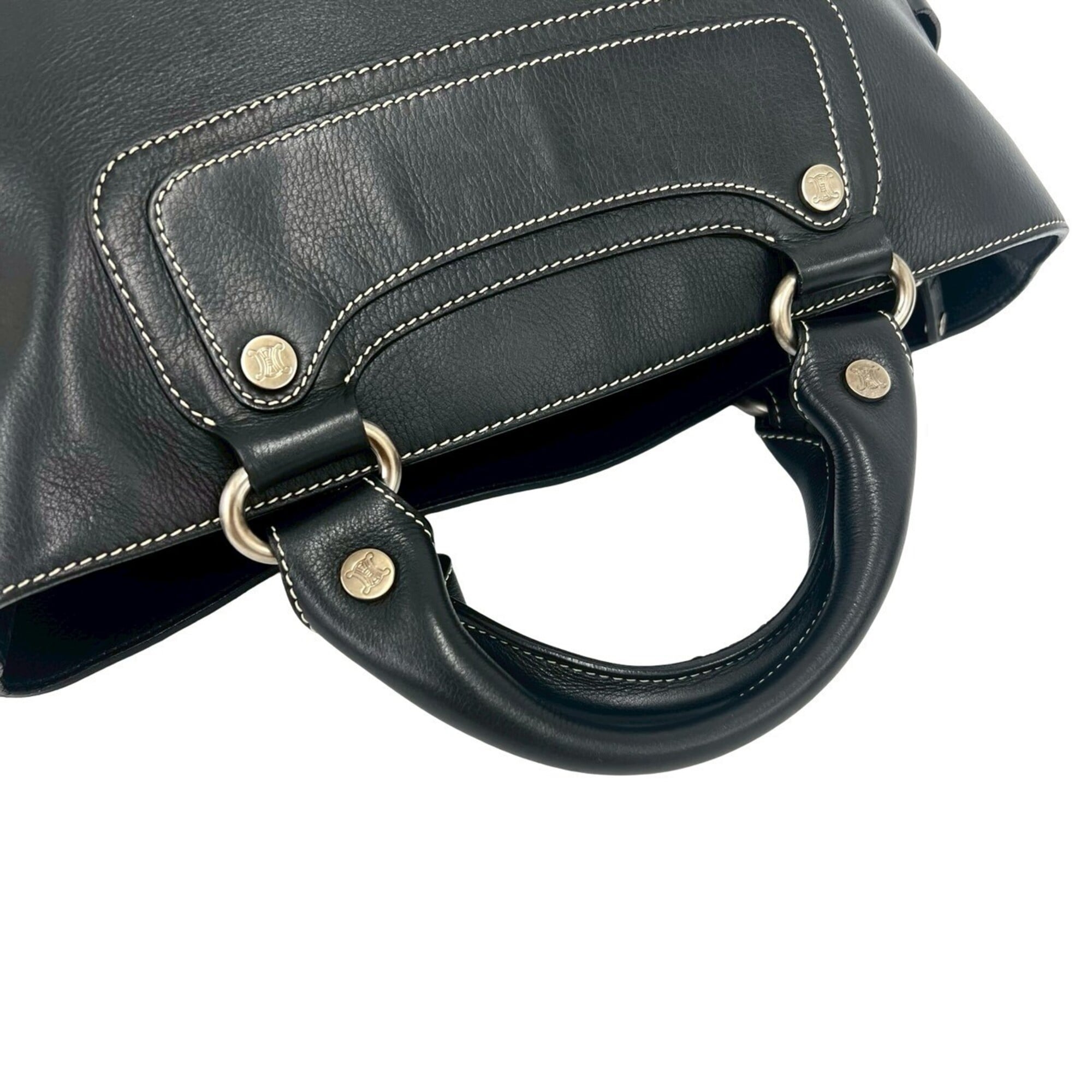 Celine Black Leather Boston Bag Handbag Tote Bag (Pre-Owned)