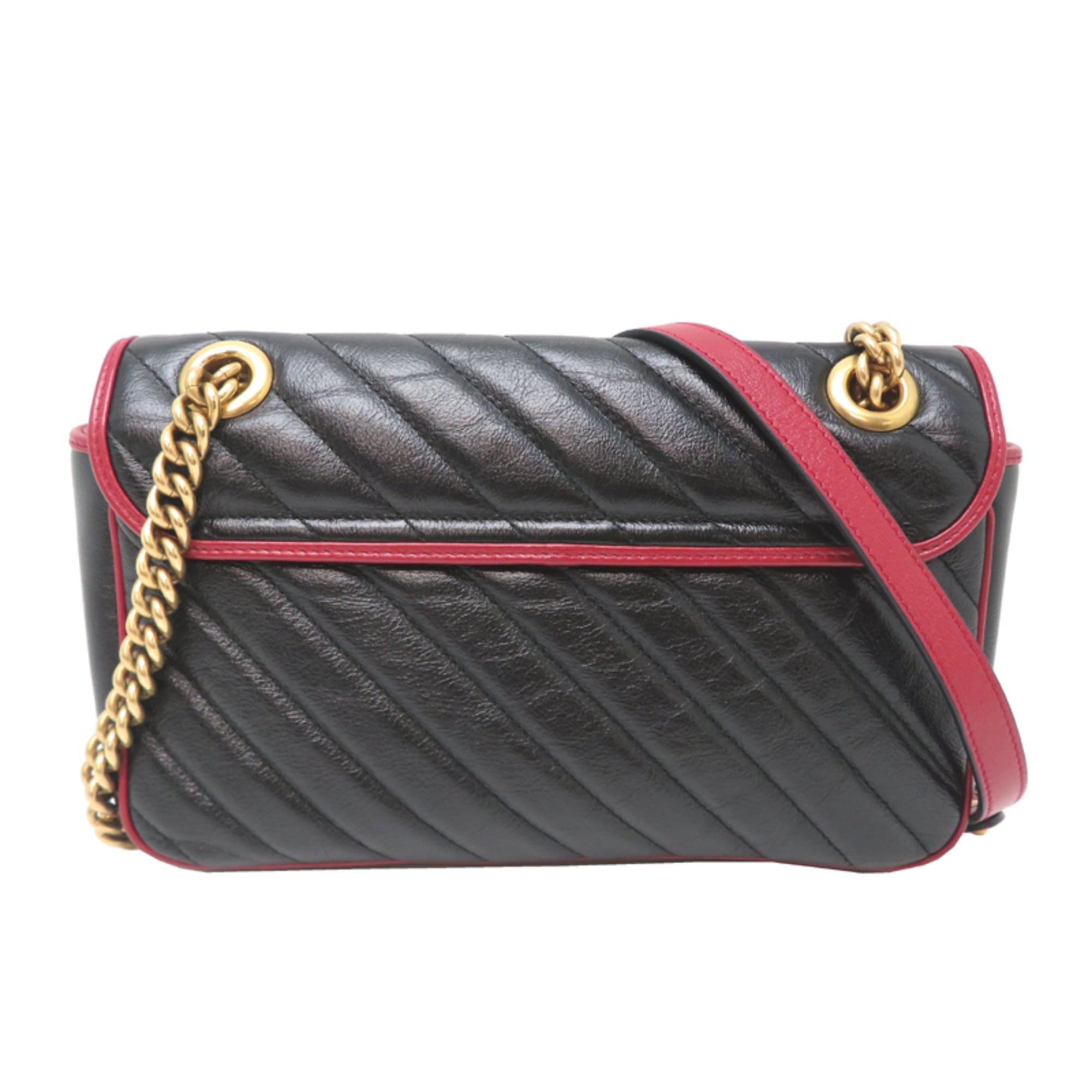 Gucci Black Red Color Leather Shoulder Bag (Pre-Owned)