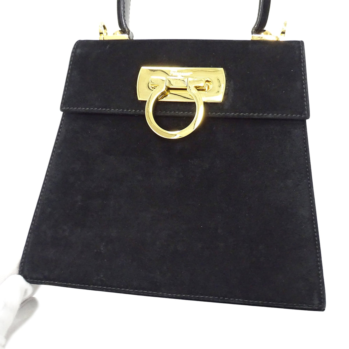 Salvatore Ferragamo Black Suede Handbag Shoulder Bag (Pre-Owned)