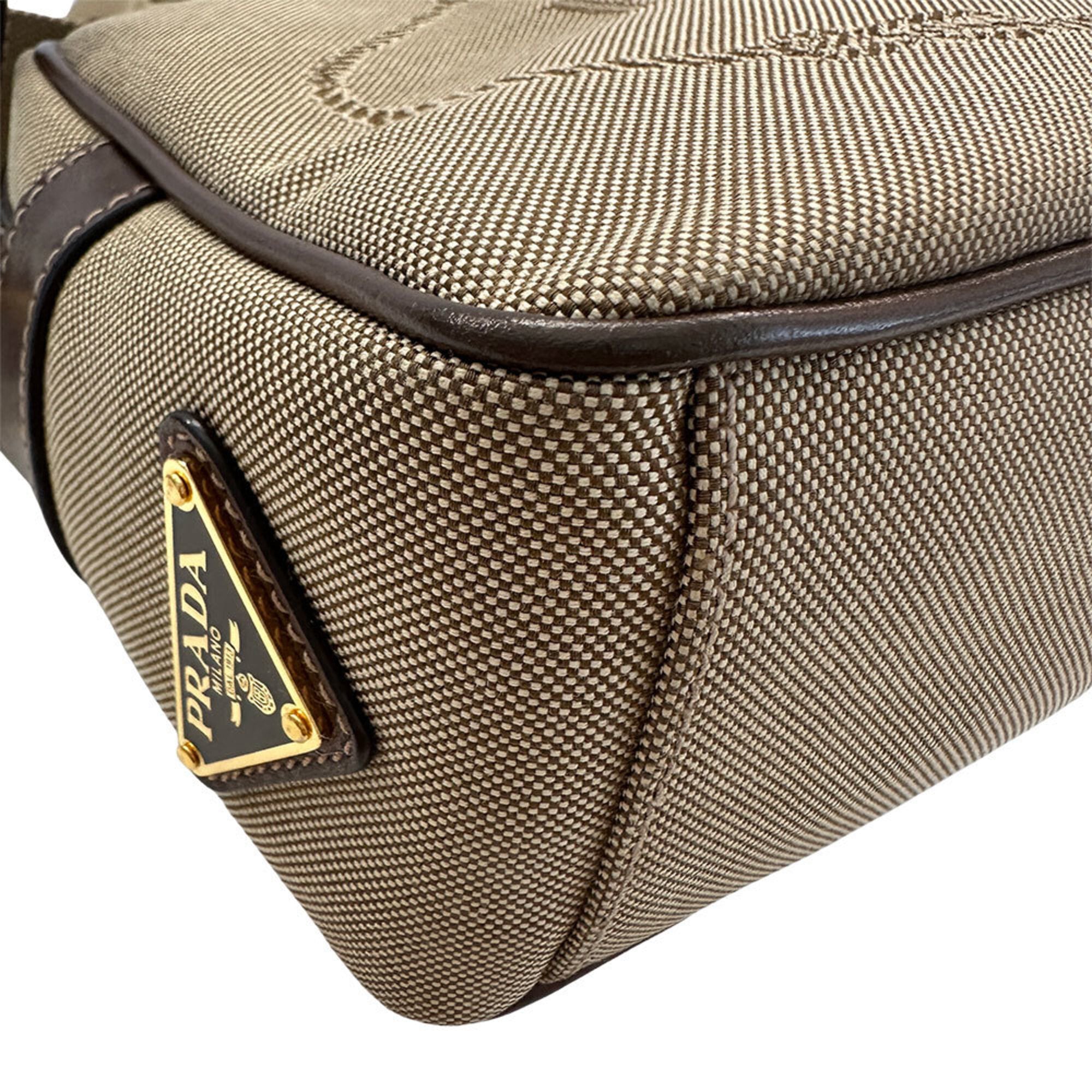 Prada Beige Brown Nylon Canvas Handbag Shoulder Bag (Pre-Owned)
