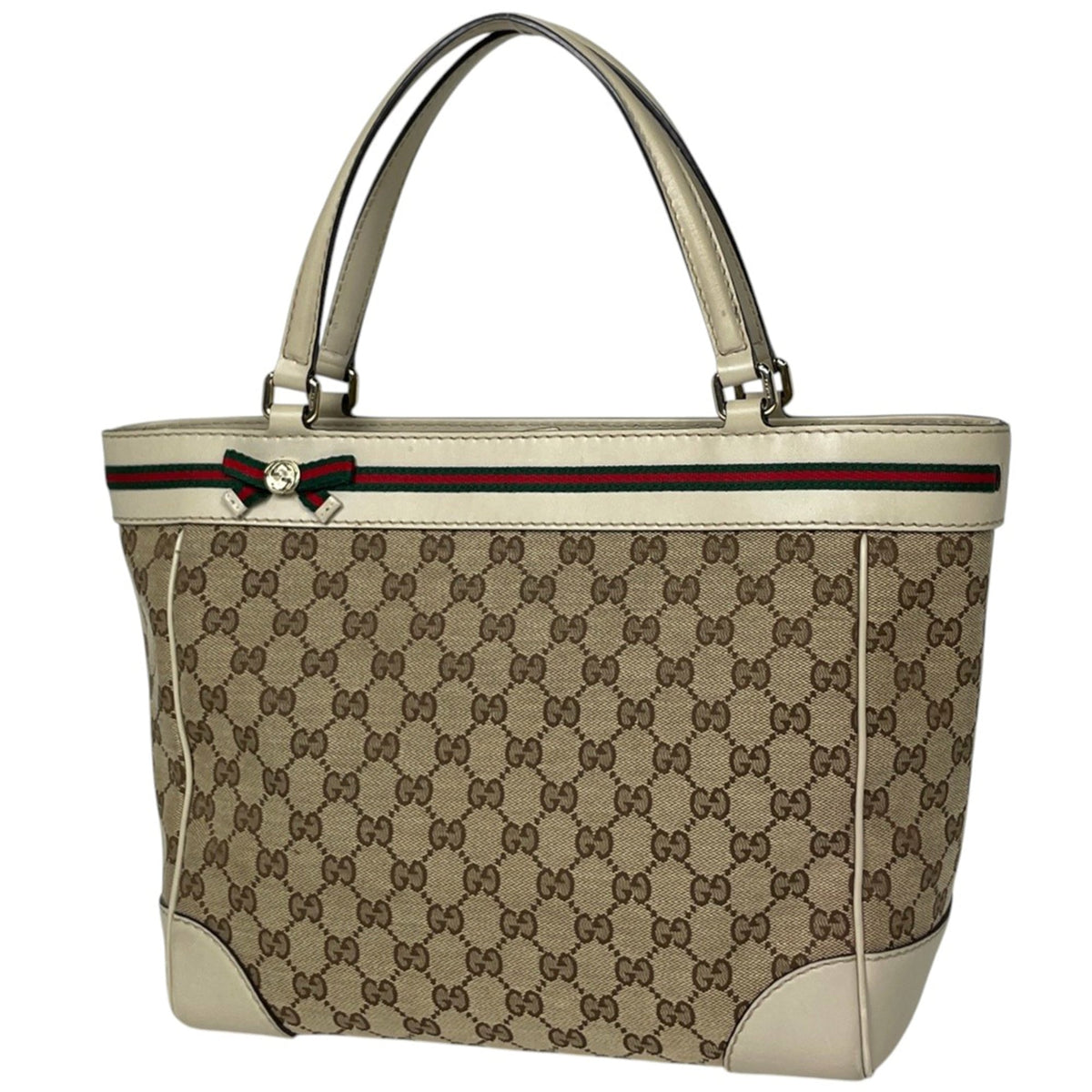 Gucci Beige Gg Canvas Leather Tote Bag (Pre-Owned)