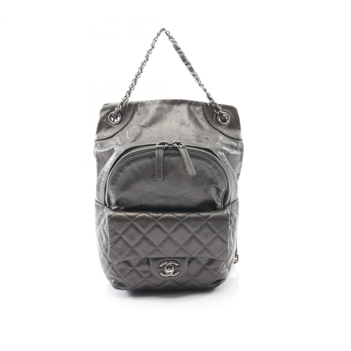 Chanel Gray Leather Backpack (Pre-Owned)