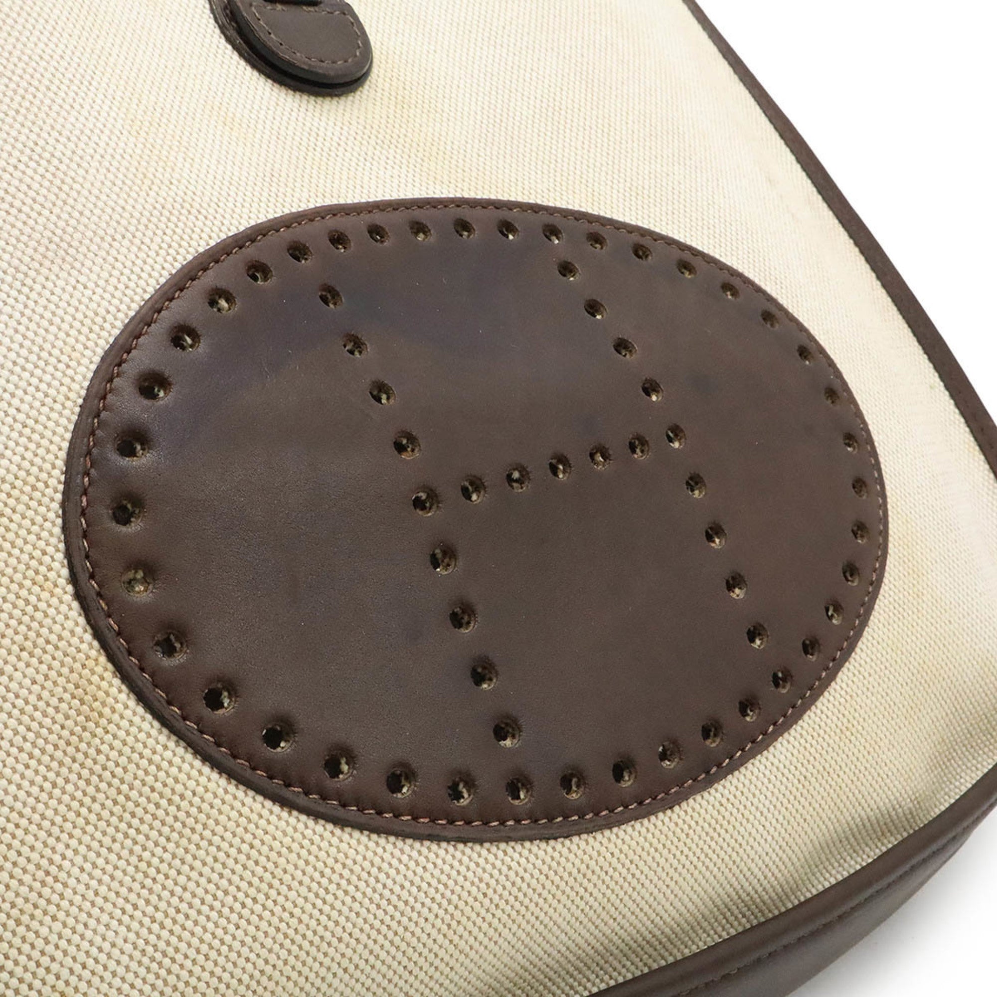 Hermes Dark Brown Natural Toile H Leather Shoulder Bag (Pre-Owned)
