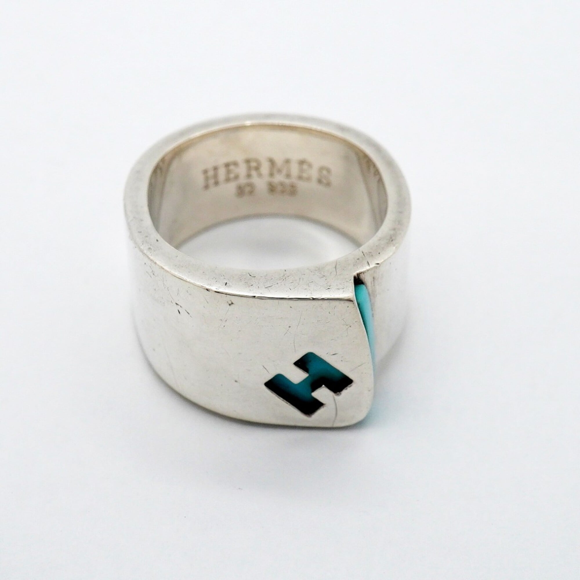 Hermes Blue Silver 925 Band Ring (Pre-Owned)