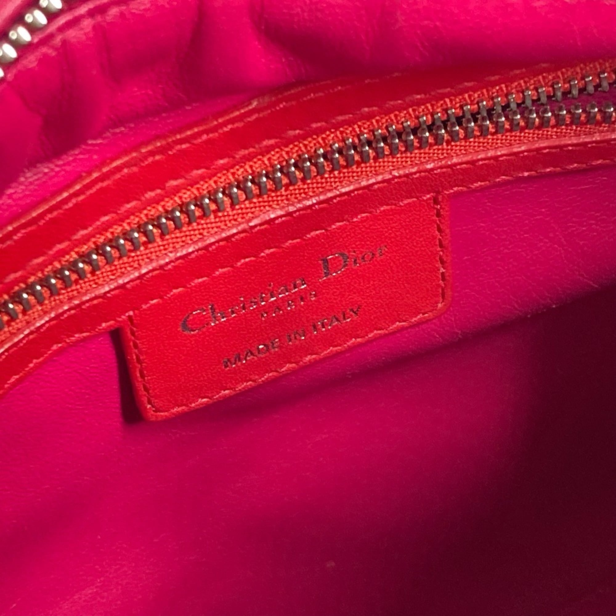 Christian Dior Lady Dior Orange Pink Red Color Leather Handbag Shoulder Bag Tote Bag (Pre-Owned)
