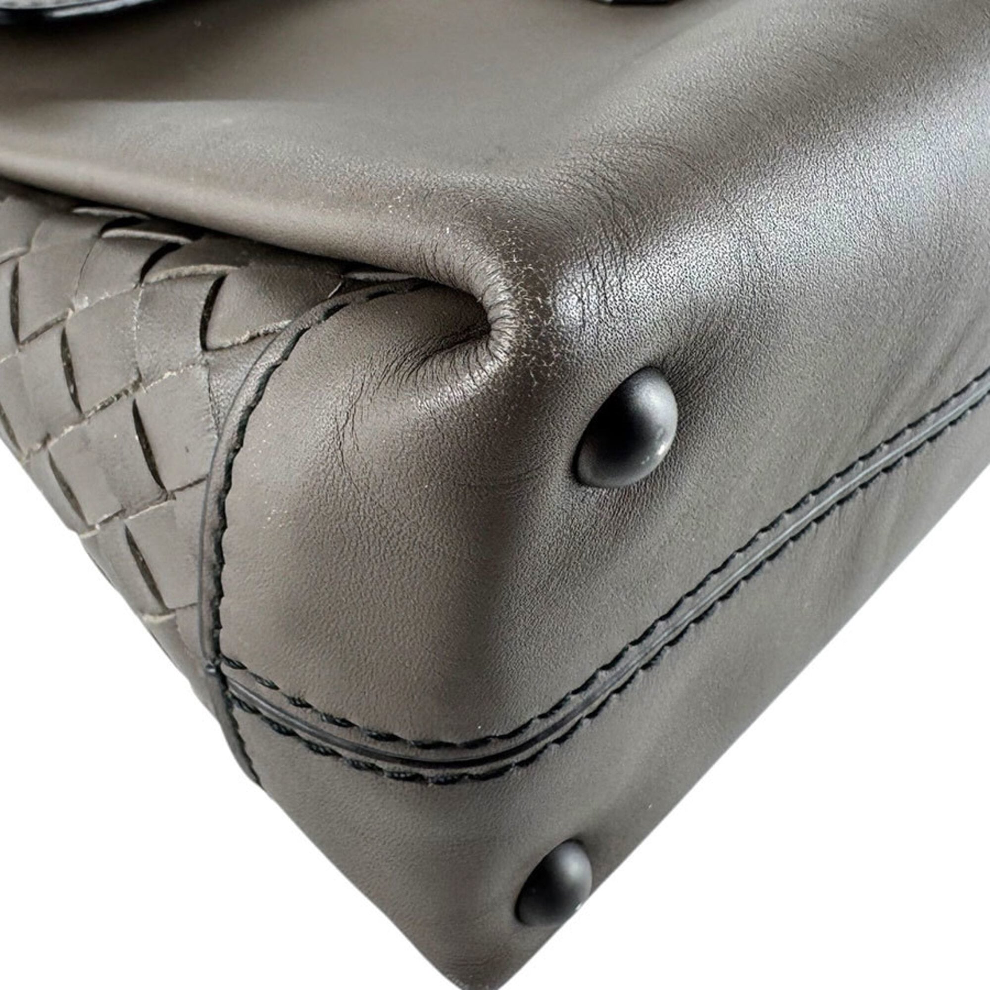 Bottega Veneta Grayish Leather Handbag Shoulder Bag (Pre-Owned)