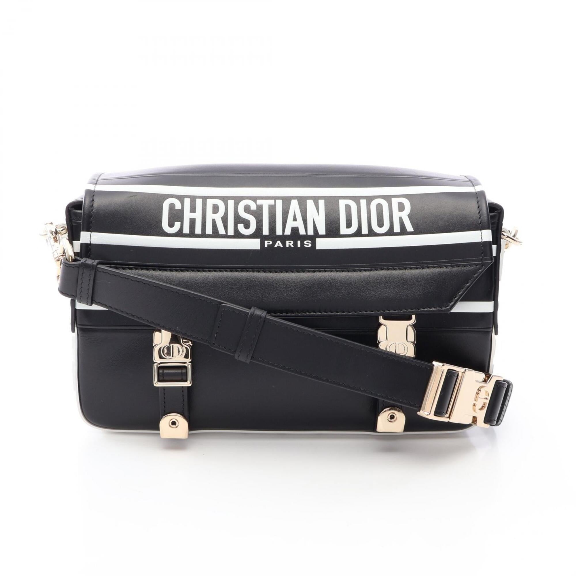 Christian Dior Black White Leather Handbag Shoulder Bag (Pre-Owned)
