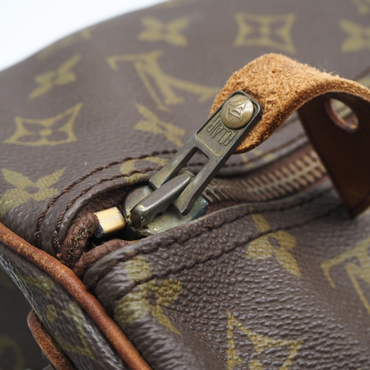 Louis Vuitton Beige Brown Coated Canvas Leather Boston Bag (Pre-Owned)