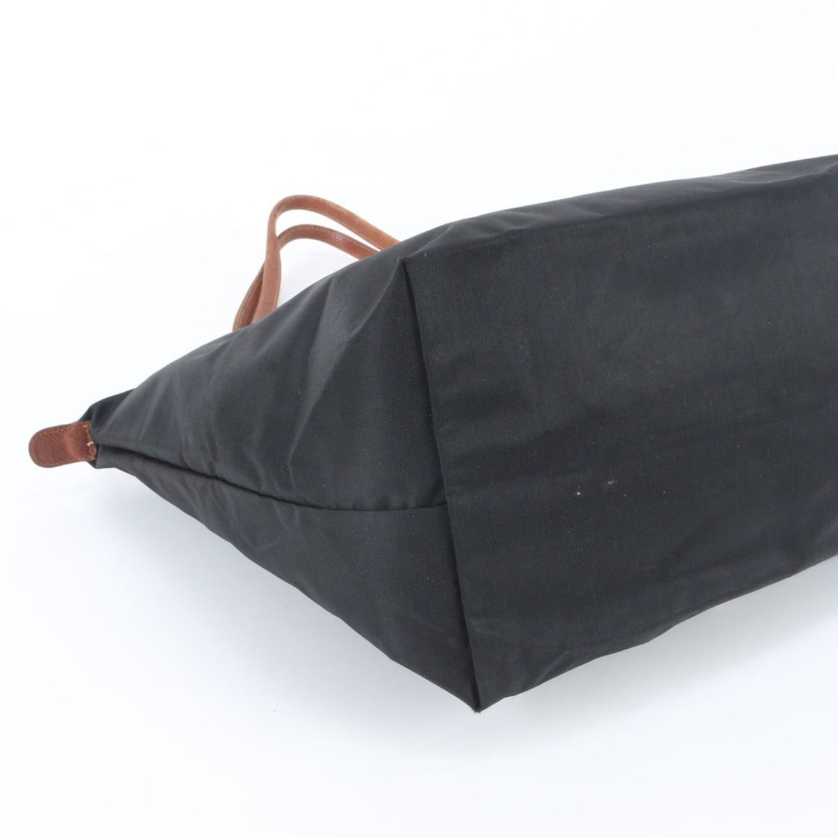 Longchamp Le Pliage Black Leather Nylon Shoulder Bag Tote Bag (Pre-Owned)