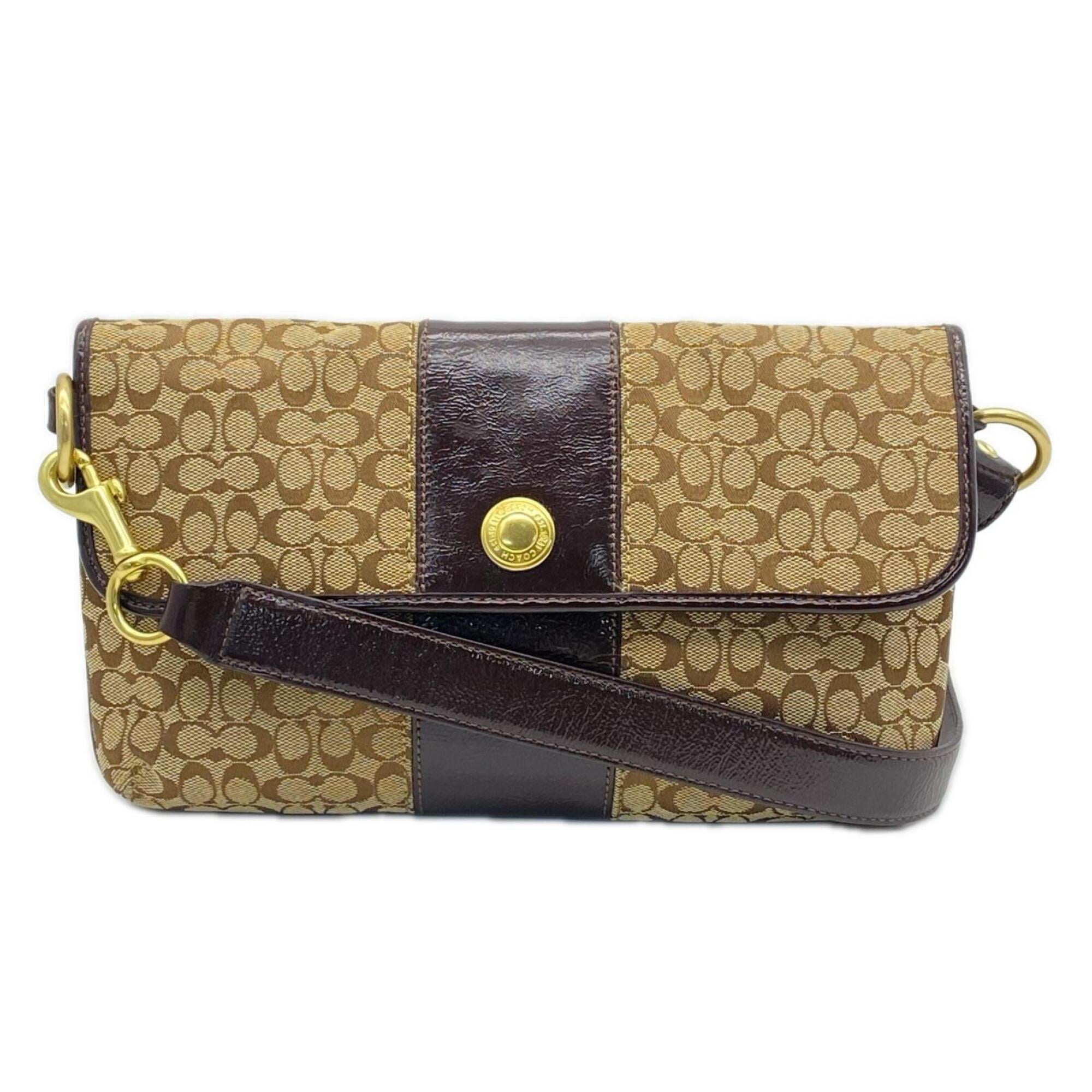 Coach Beige Brown Leather Shoulder Bag (Pre-Owned)