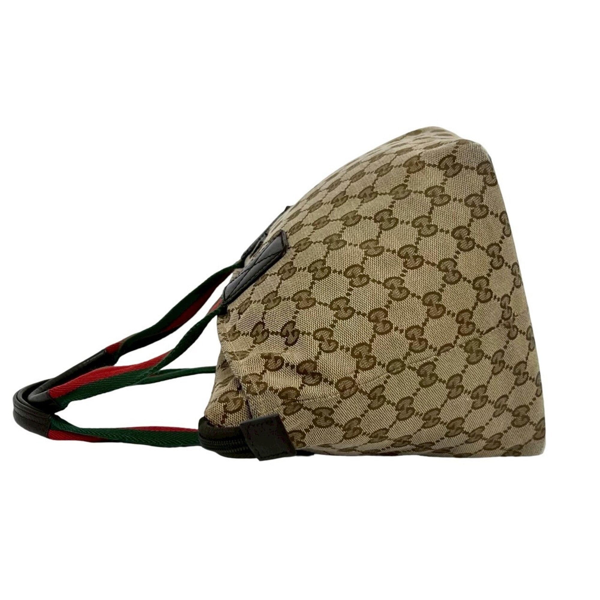 Gucci Brown Green Red Color Canvas Leather Handbag Tote Bag (Pre-Owned)