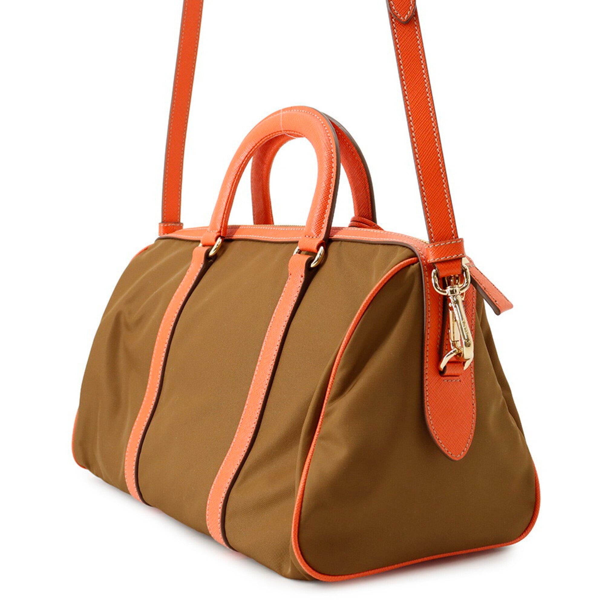 Prada Khaki Orange Nylon Leather Handbag Shoulder Bag (Pre-Owned)