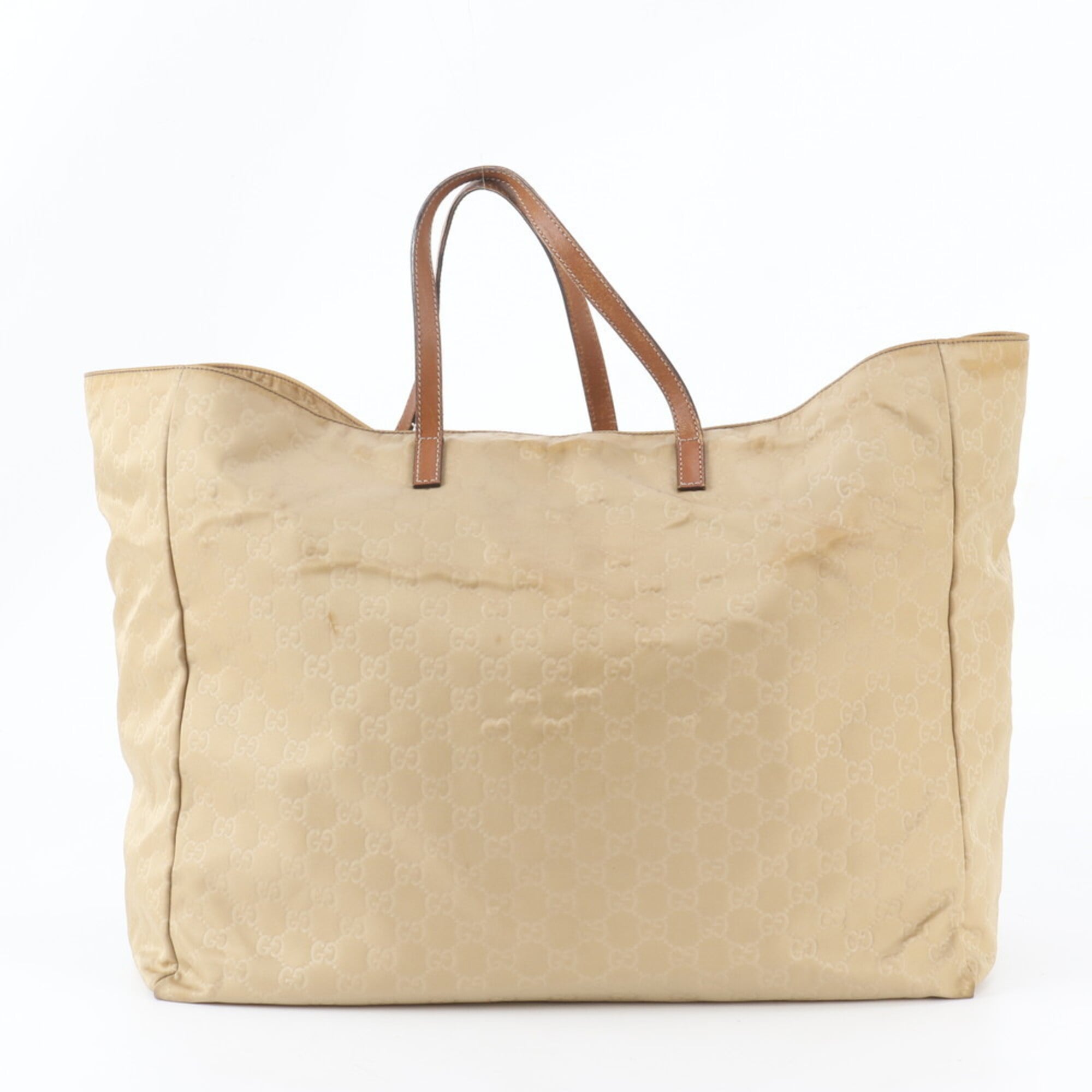 Gucci Beige Nylon Leather Handbag Tote Bag (Pre-Owned)