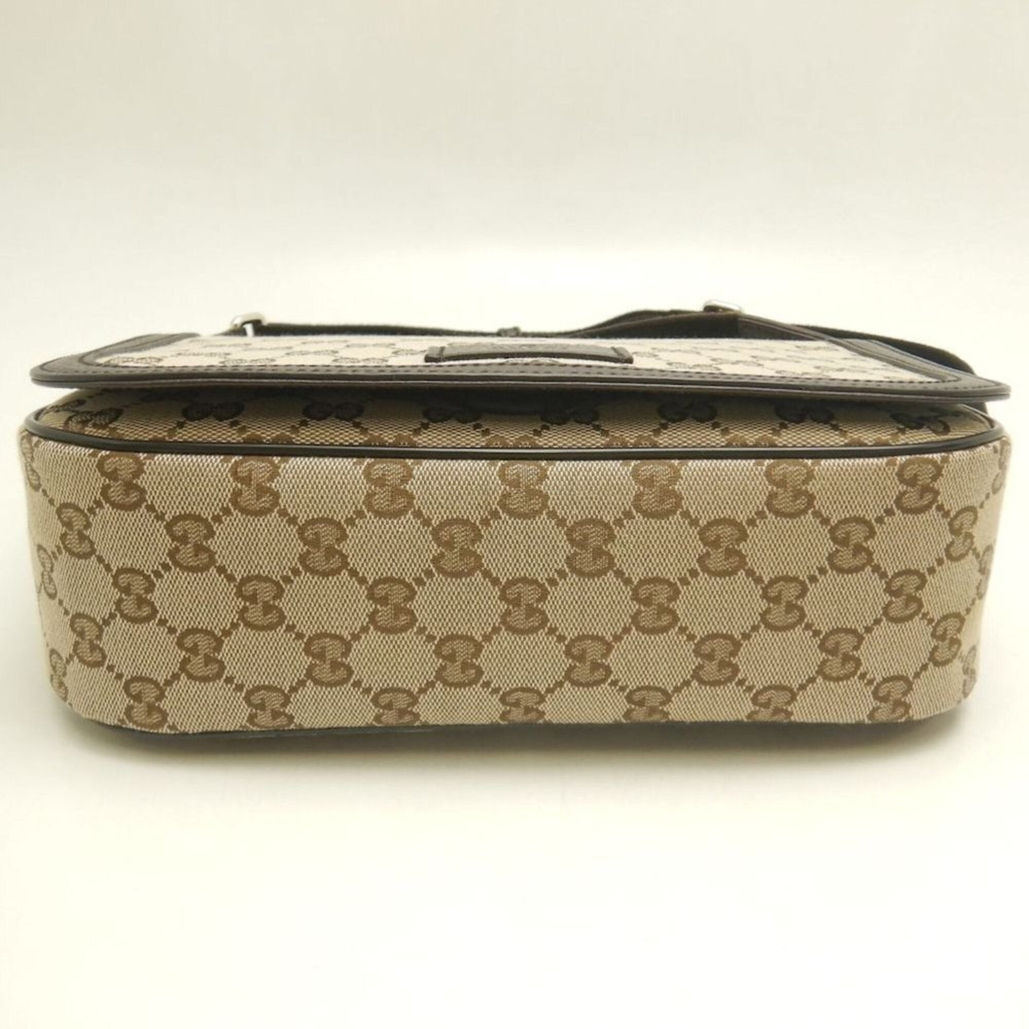 Gucci Gg Canvas Beige Dark Brown Gg Canvas Leather Messenger Bag Shoulder Bag (Pre-Owned)