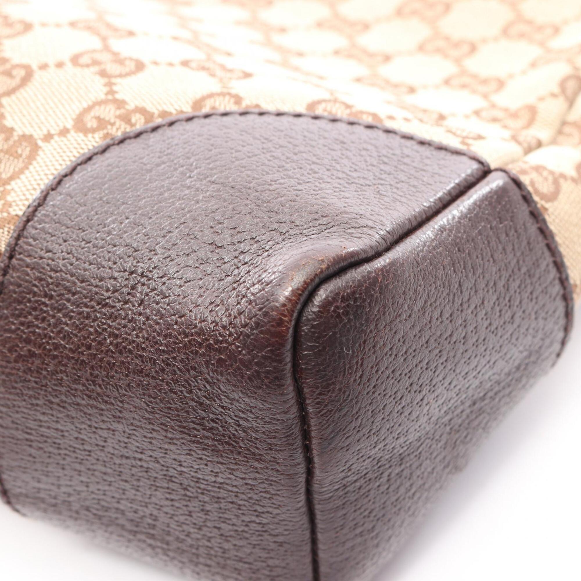 Gucci Beige Brown Canvas Leather Shoulder Bag (Pre-Owned)