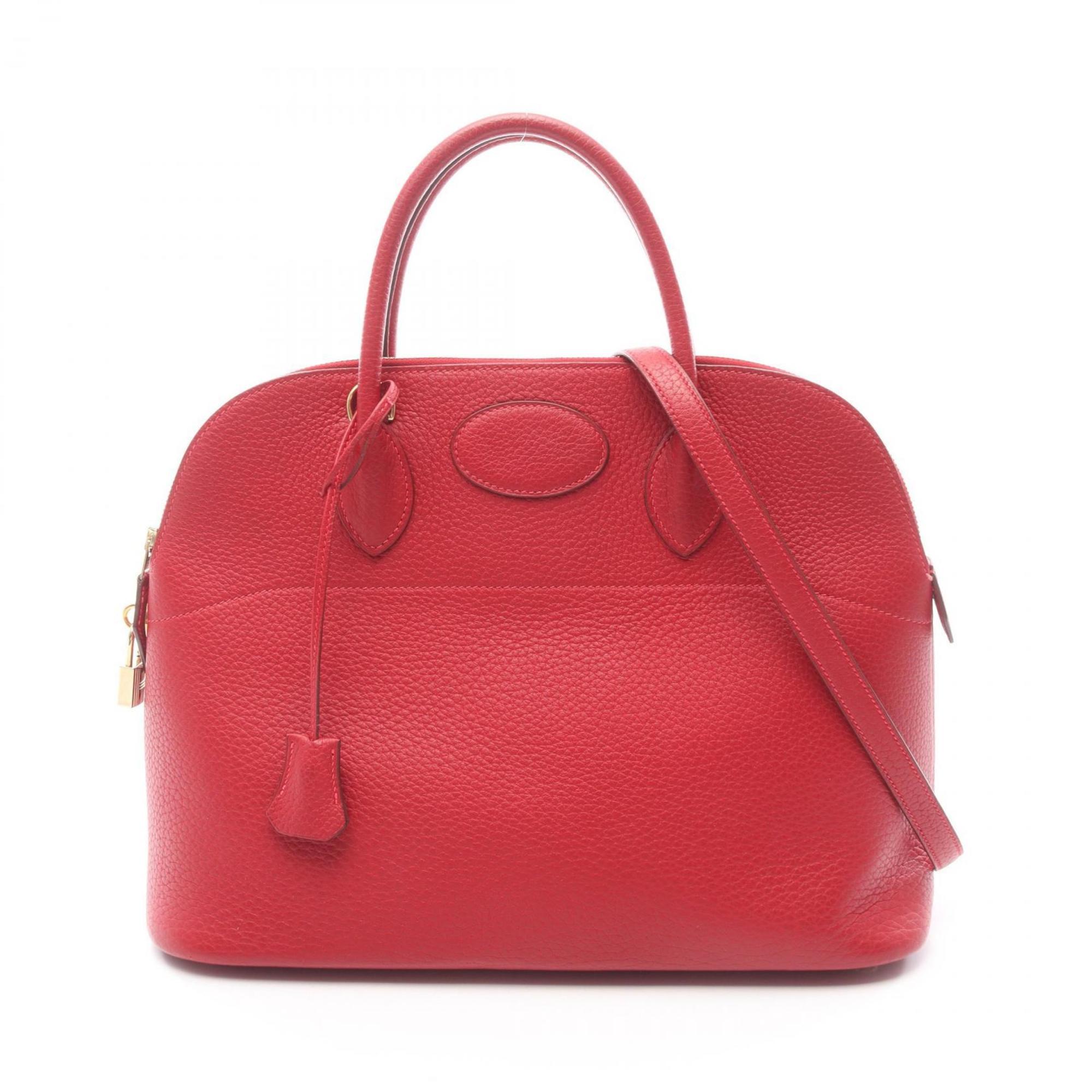 Hermes Red Color Rouge Vif Fjord Leather Handbag (Pre-Owned)