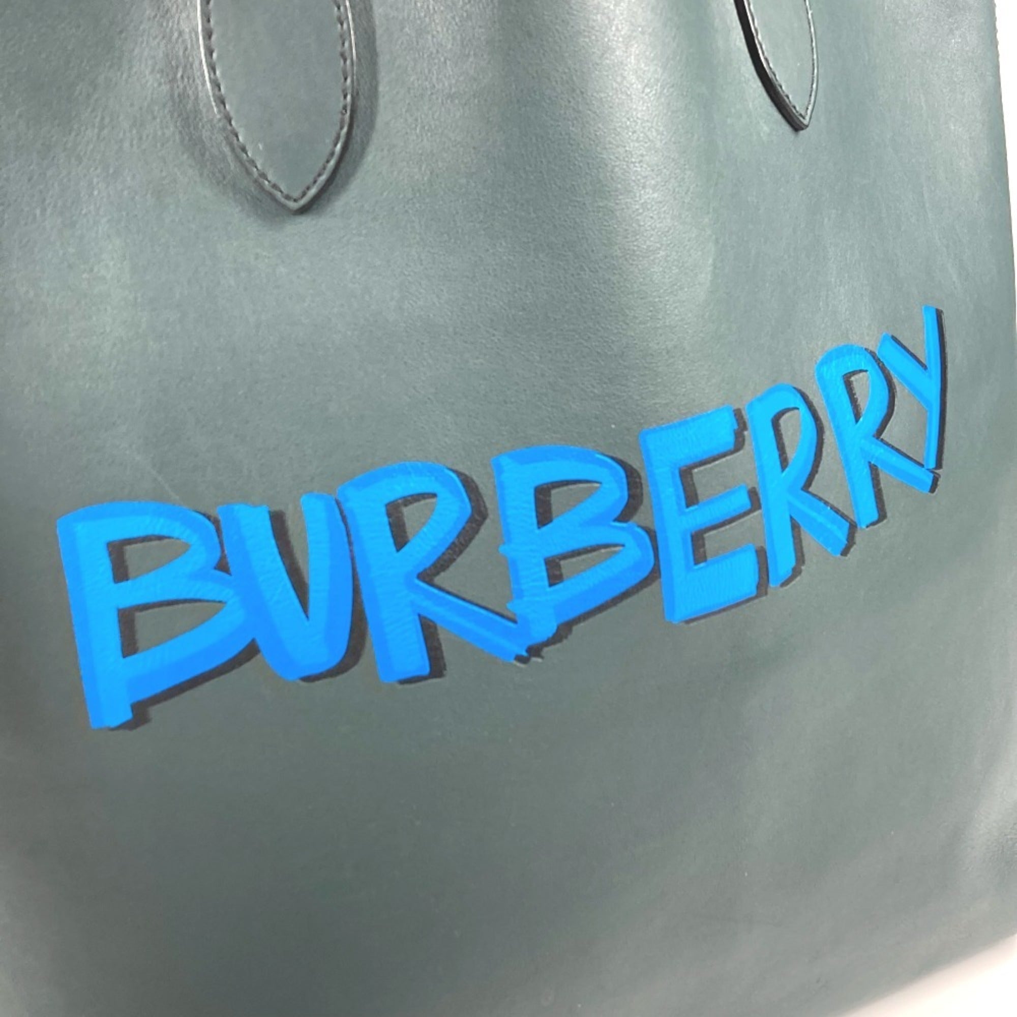 Burberry Blue Khaki Leather Shoulder Bag Tote Bag (Pre-Owned)